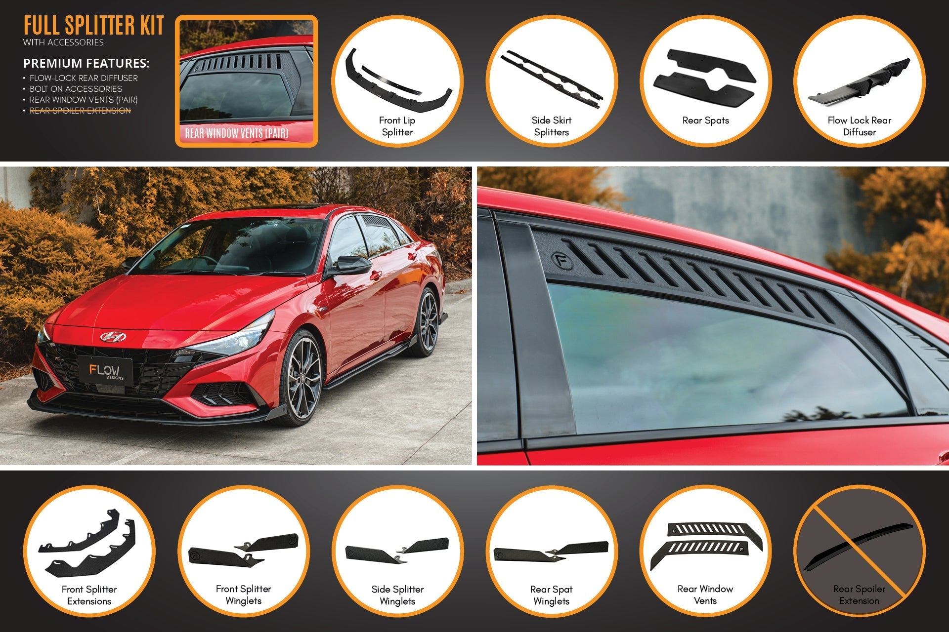 Hyundai CN7 i30 N Line Sedan 2020 - 2022 Full Lip Splitter Set (GLOSS BLACK)