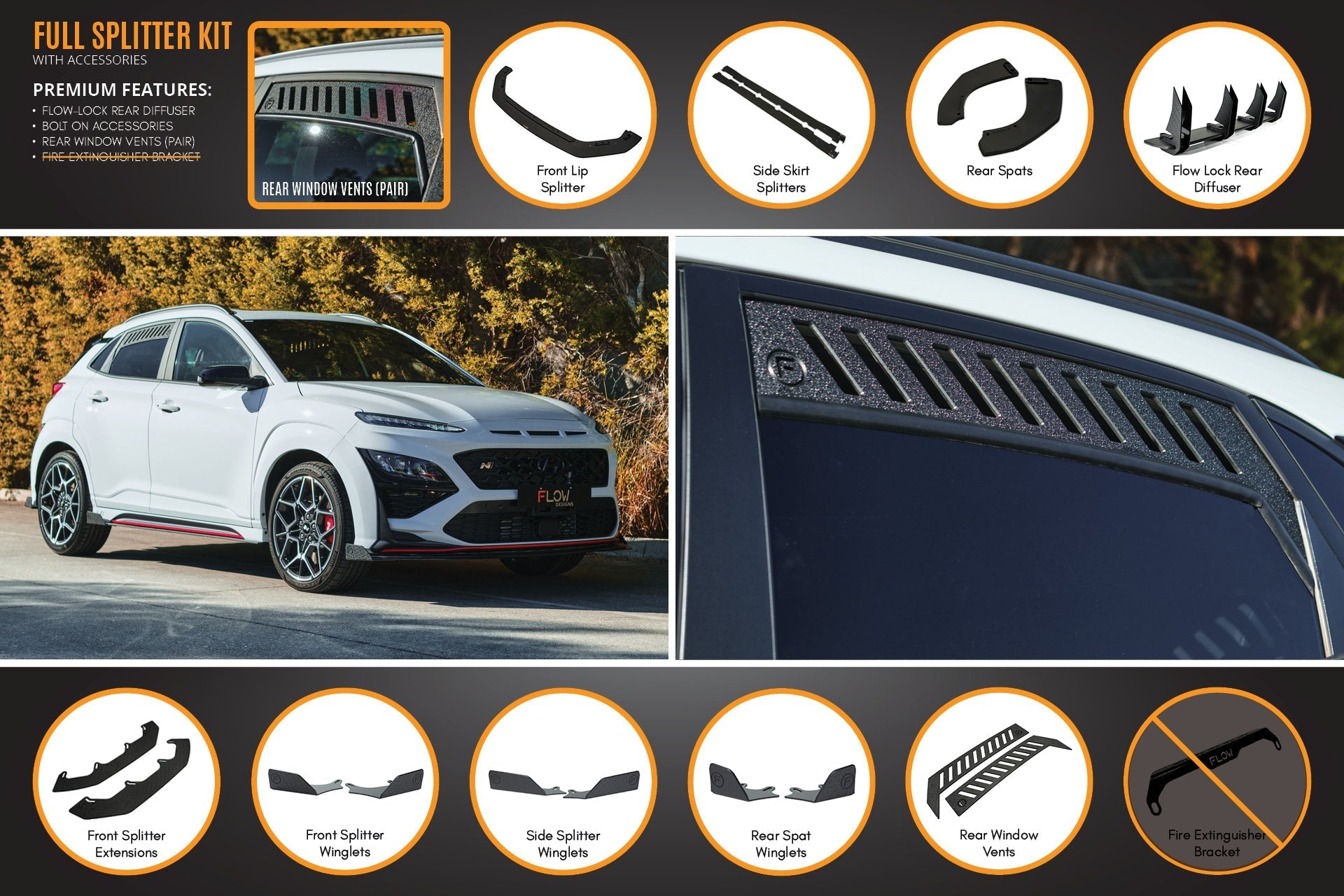 Hyundai Kona N Full Lip Splitter Set (GLOSS BLACK)