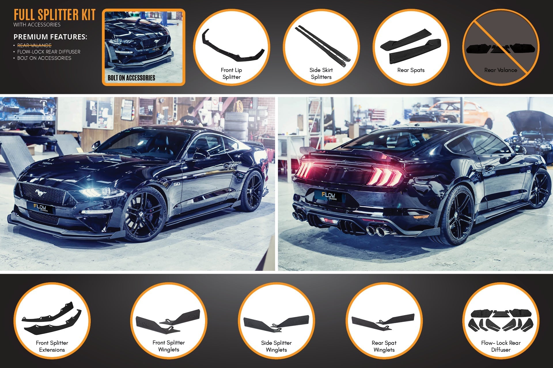 Ford GT Mustang S550 FN Full Lip Splitter Set