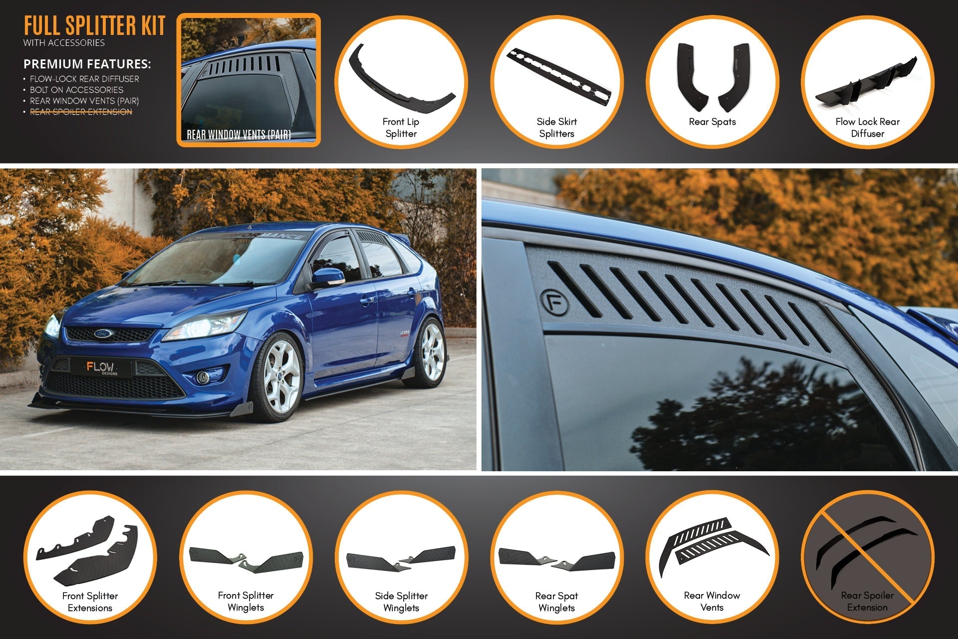 Ford XR5 Focus Turbo V3 Full Lip Splitter Set