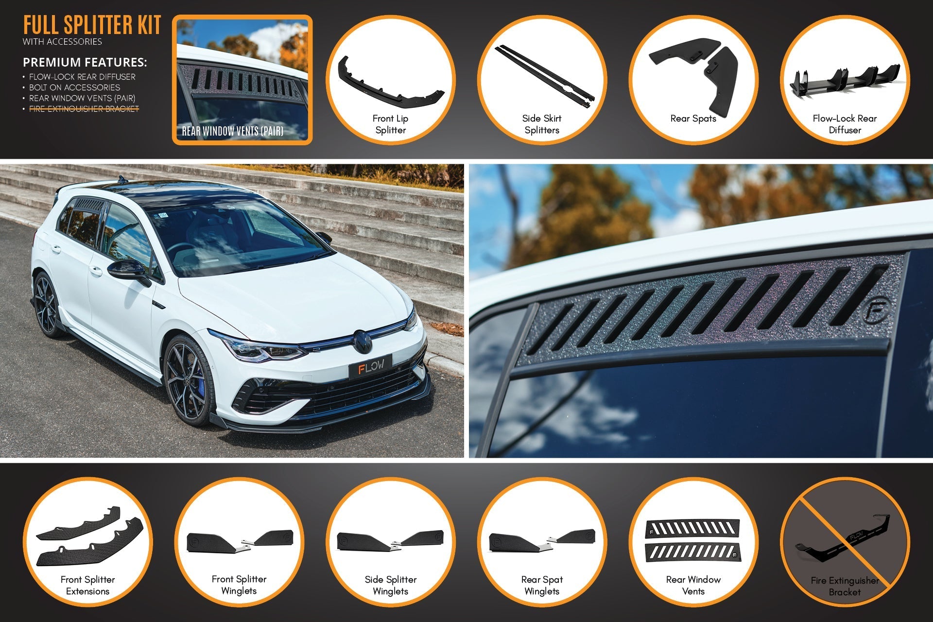 Volkswagen MK8 Golf R Full Lip Splitter Set