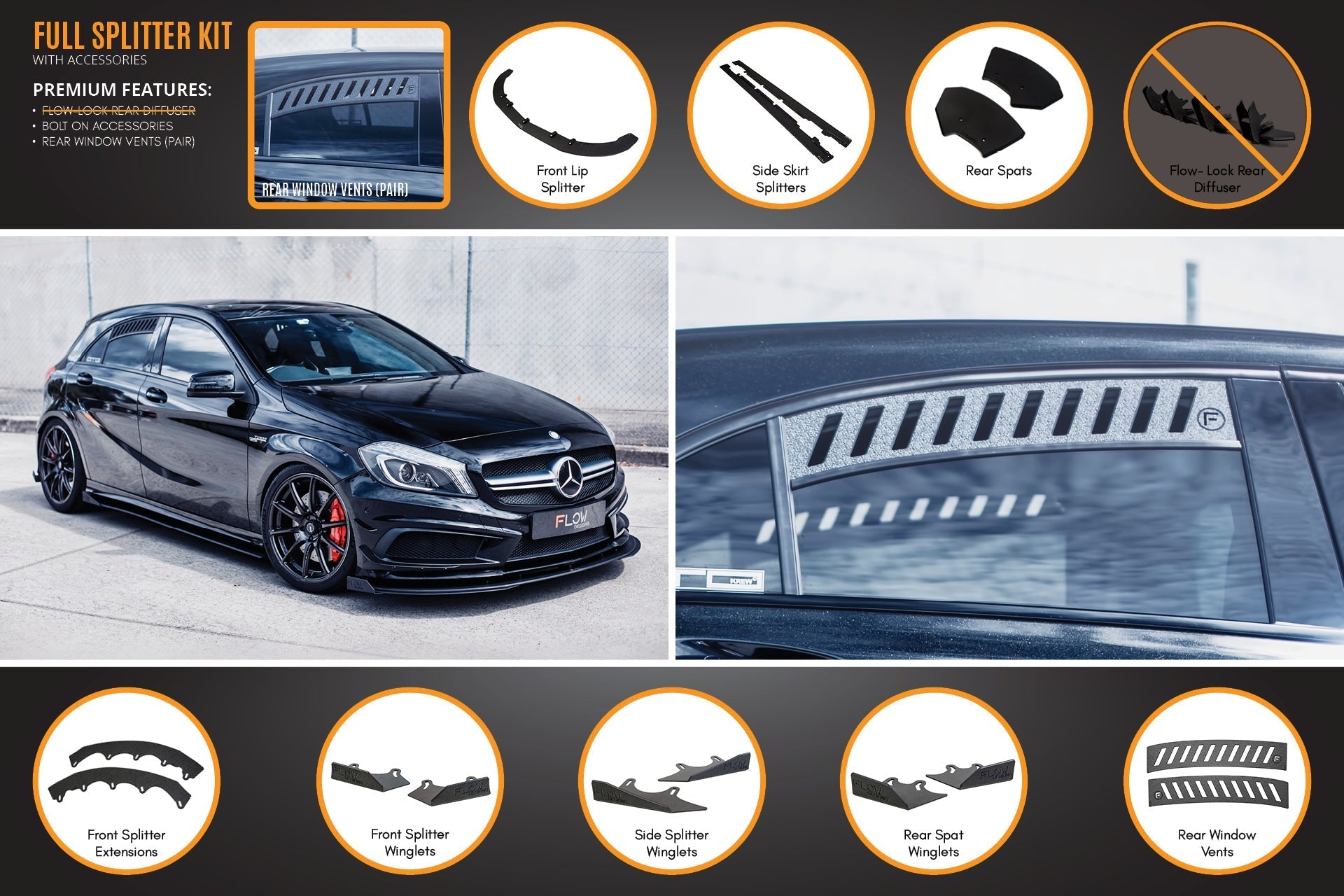 Mercedes-Benz A45 AMG W176 (PFL) Full Lip Splitter Set