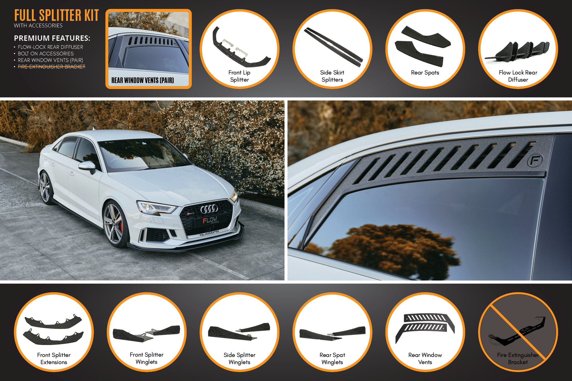 Audi RS3 8V Sedan FL Full Lip Splitter Set