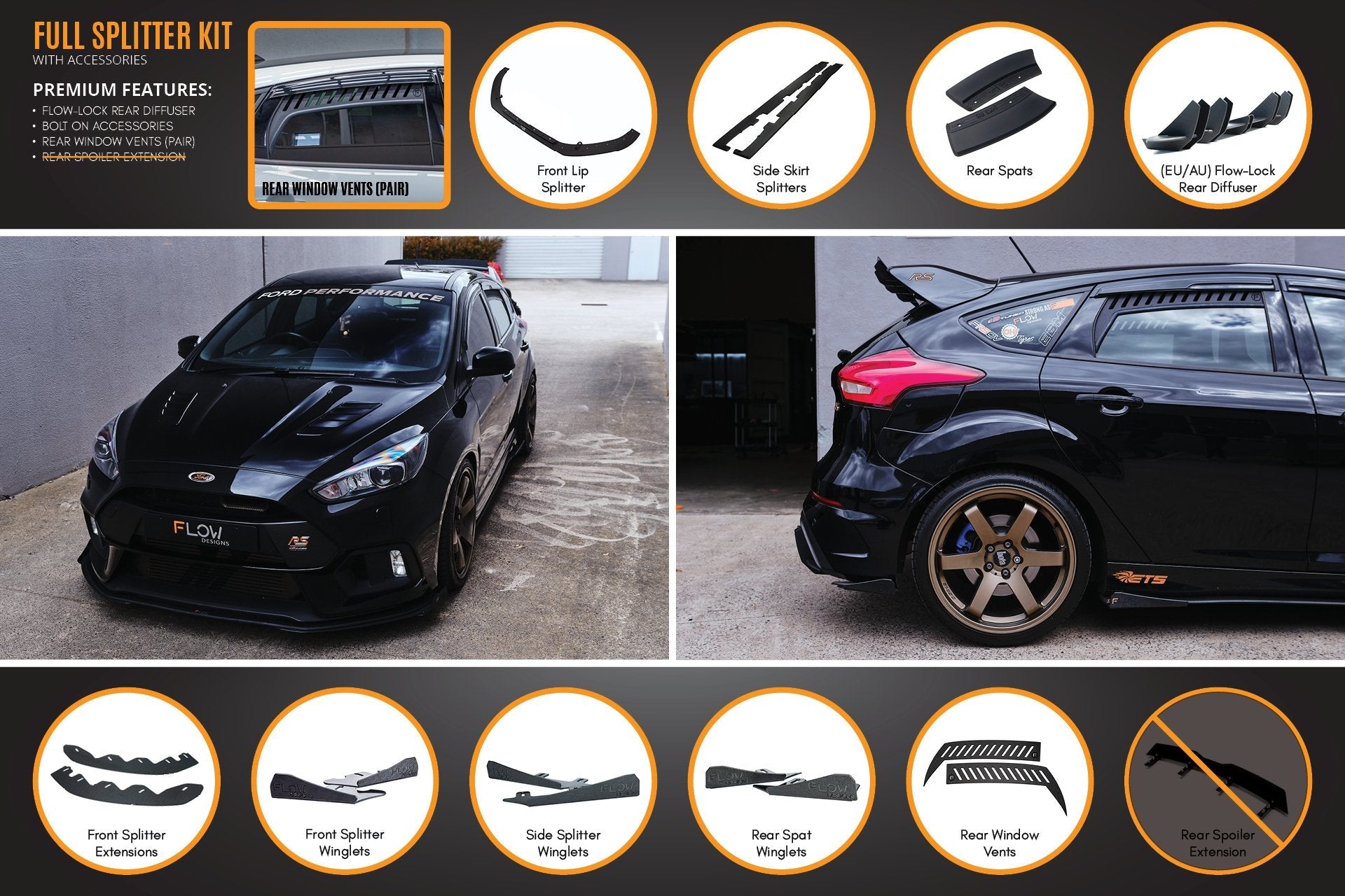 Ford MK3 Focus RS Full Lip Splitter Set