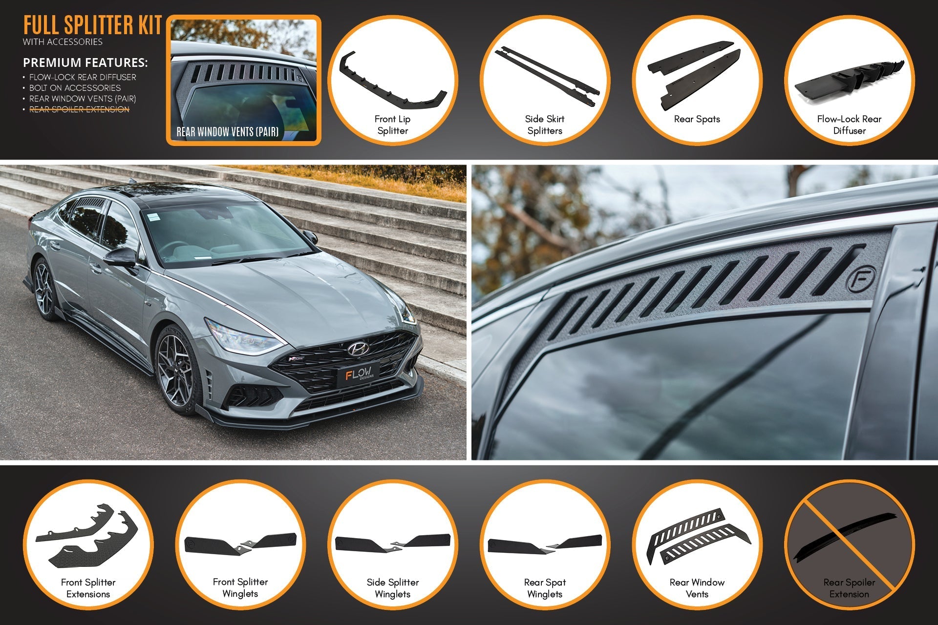 Hyundai DN8 Sonata N Line 2020-2023 Full Lip Splitter Set (GLOSS BLACK)