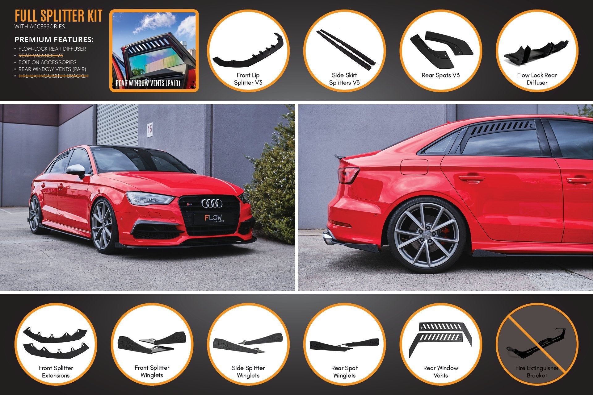 Audi S3 8V Sedan PFL V3 Full Lip Splitter Set