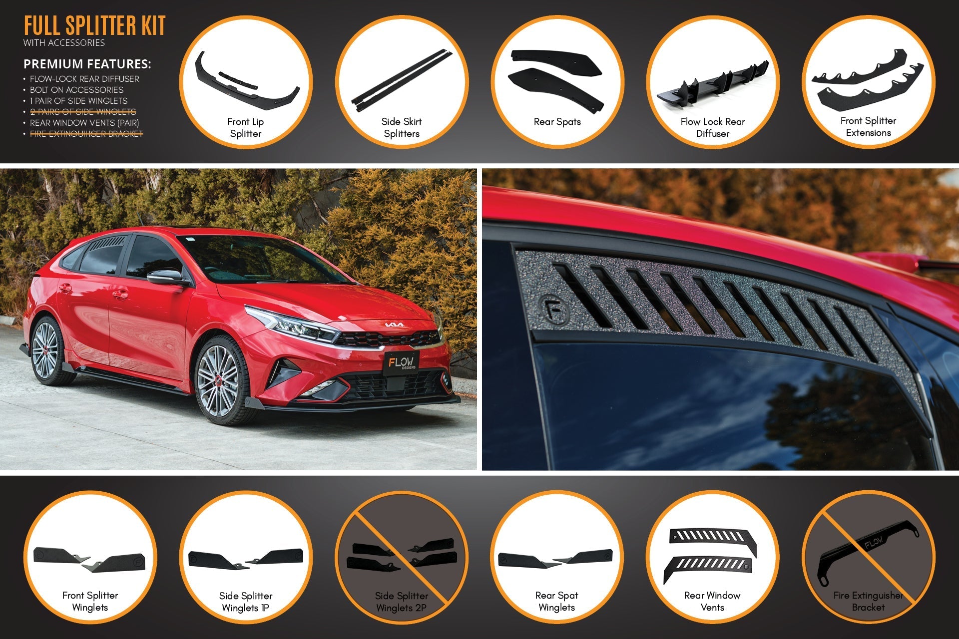 Kia Cerato GT Hatch Facelift Full Lip Splitter Set