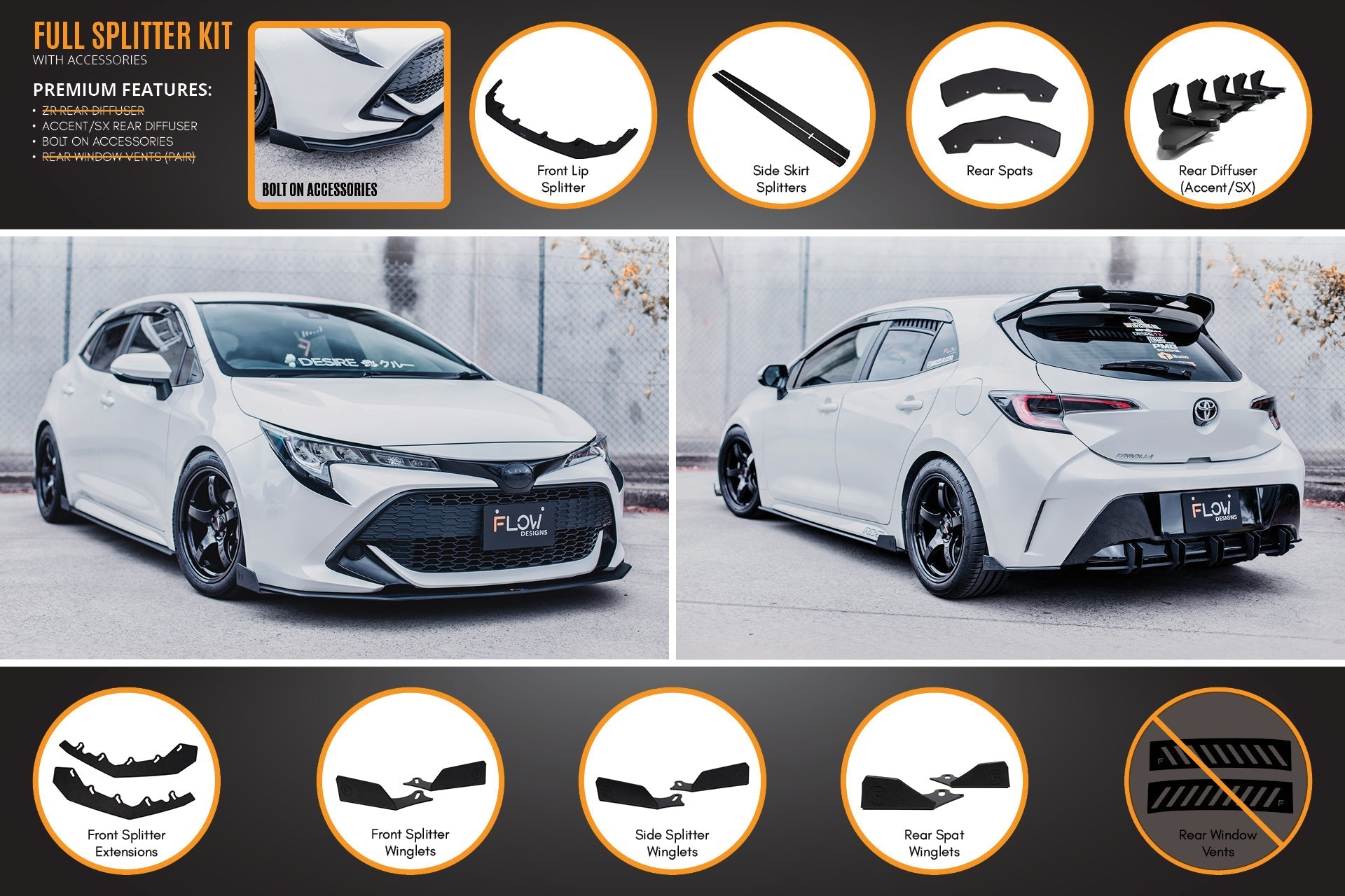 Toyota Corolla MZEA12R/ZWE211R 2018-2022 Full Lip Splitter Set