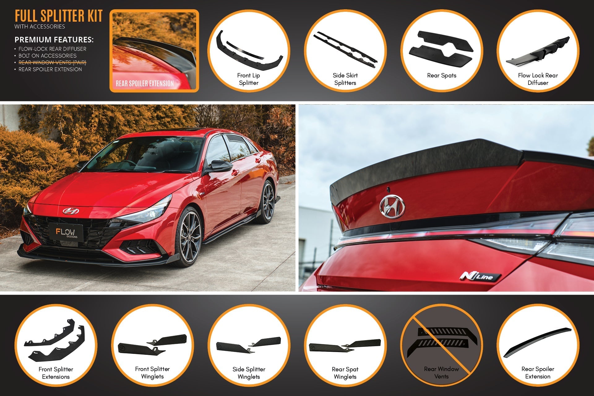 Hyundai CN7 i30 N Line Sedan 2020 - 2022 Full Lip Splitter Set (GLOSS BLACK)