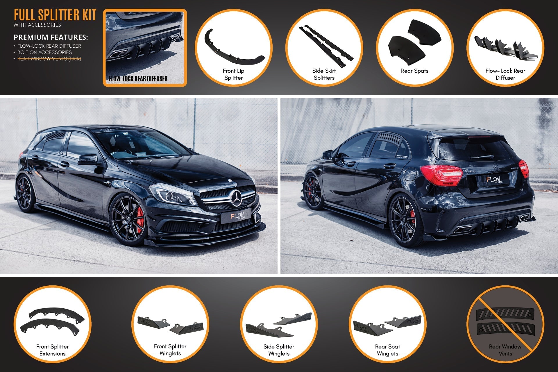 Mercedes-Benz A45 AMG W176 (PFL) Full Lip Splitter Set