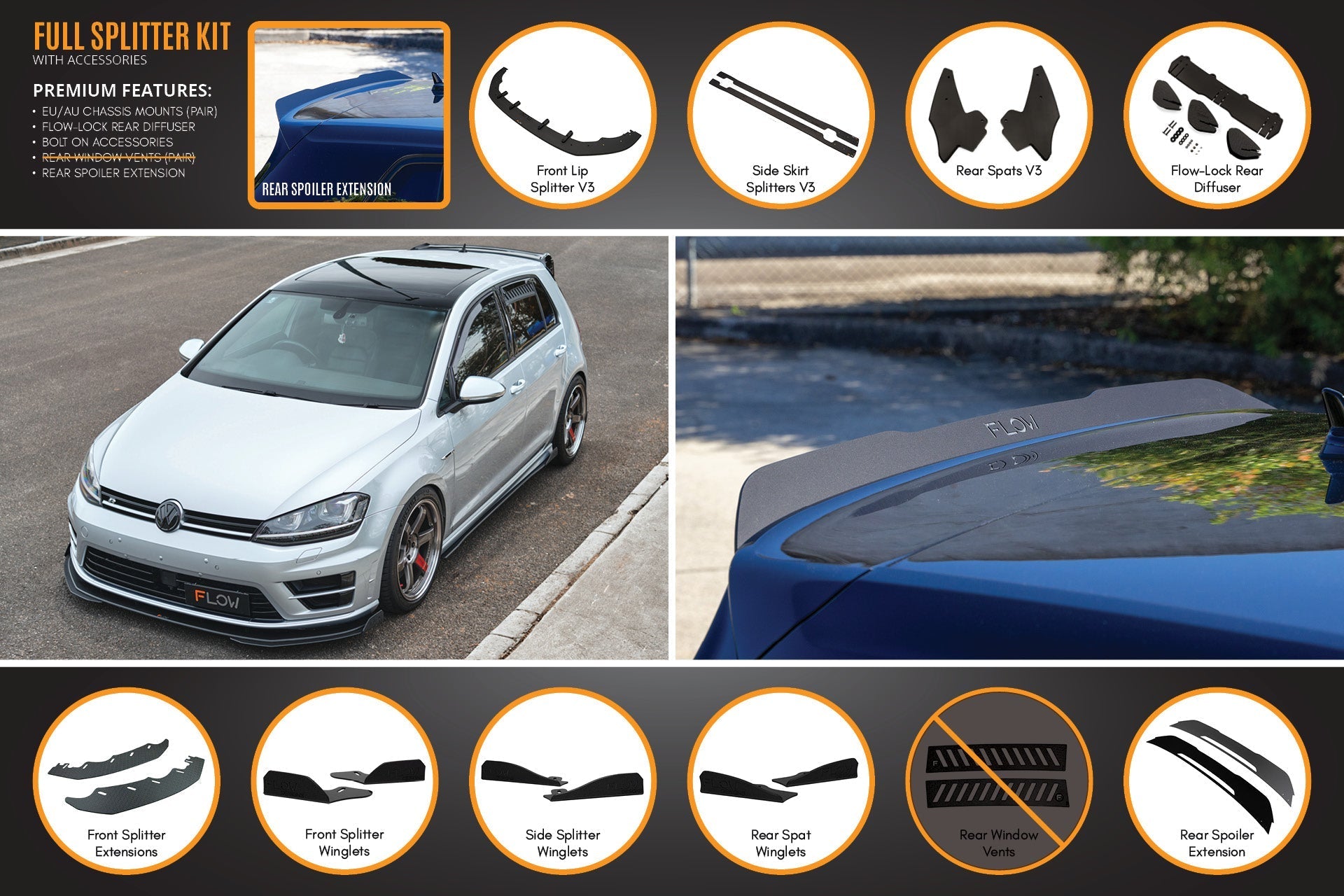 Volkswagen MK7 Golf R (EU/AU) Full Lip Splitter Set