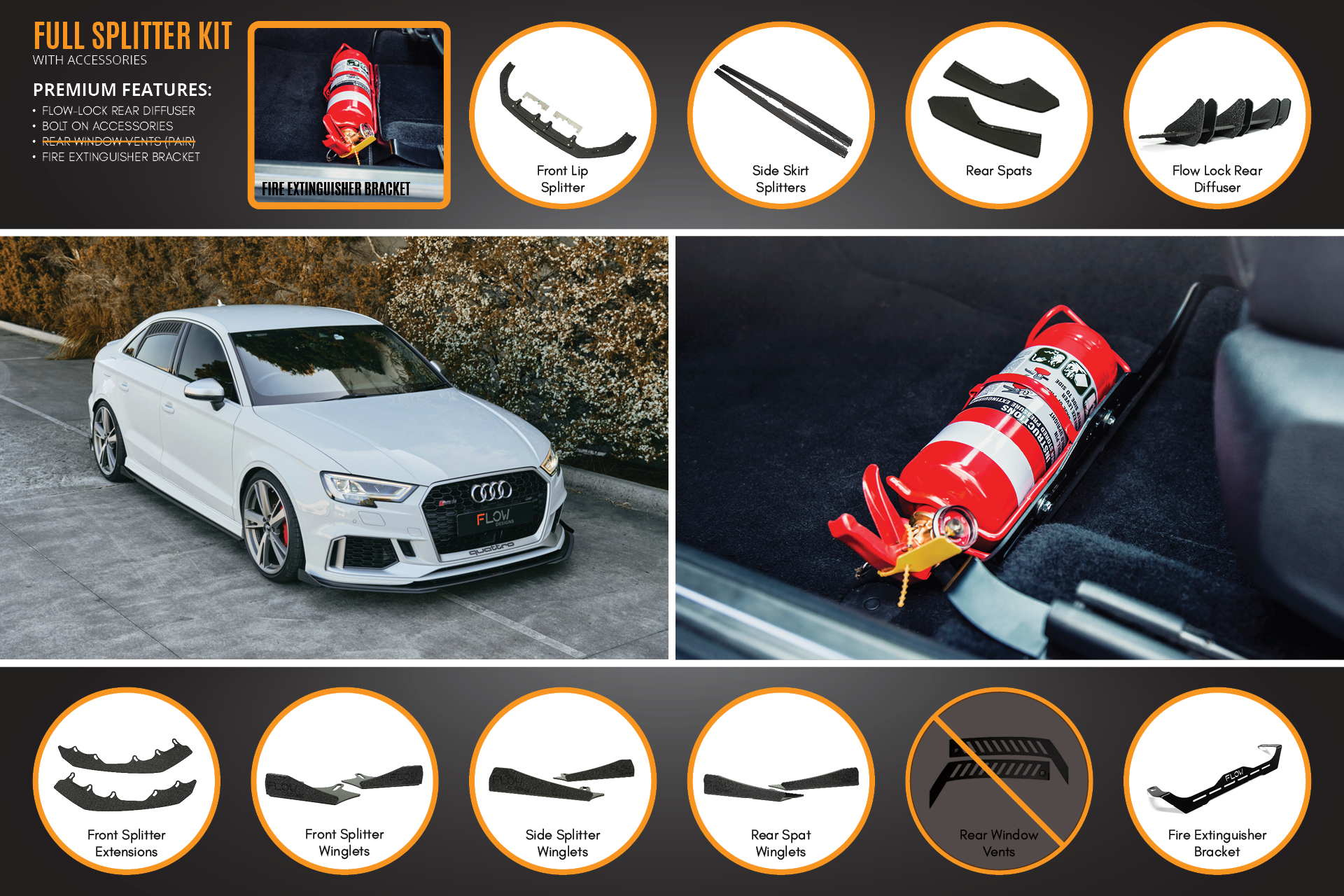 Audi RS3 8V Sedan FL Full Lip Splitter Set