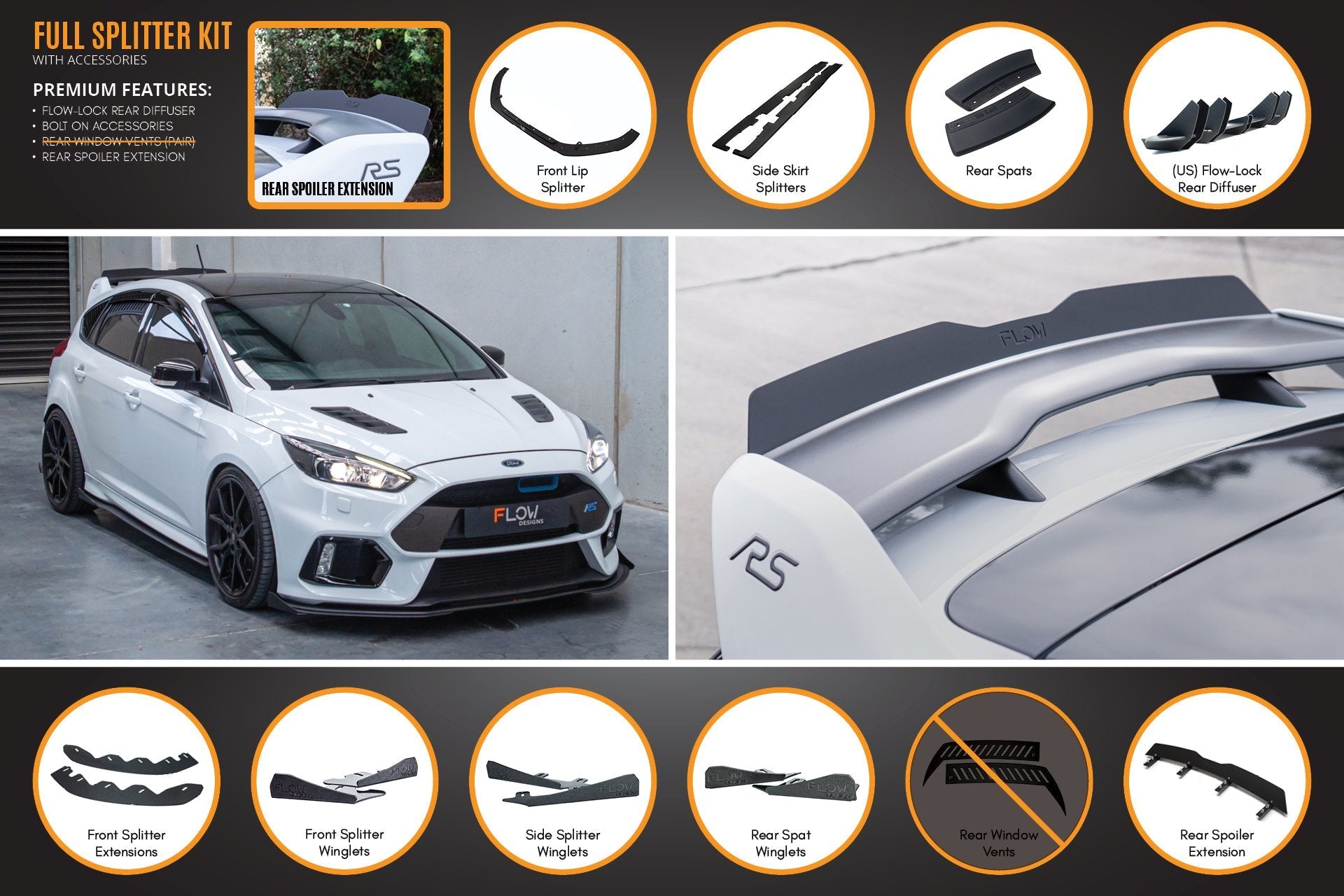 Ford MK3 Focus RS Full Lip Splitter Set