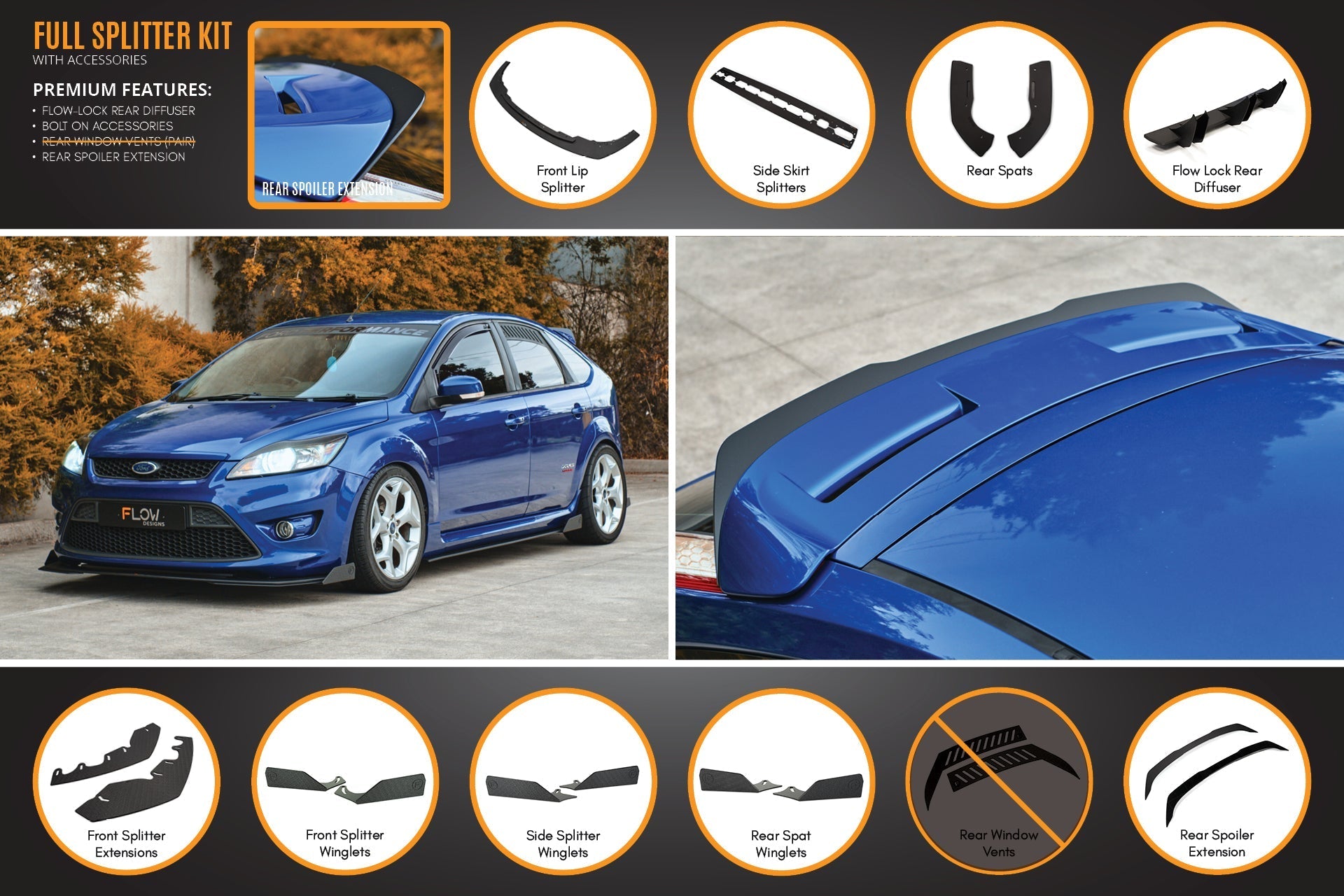 Ford XR5 Focus Turbo V3 Full Lip Splitter Set