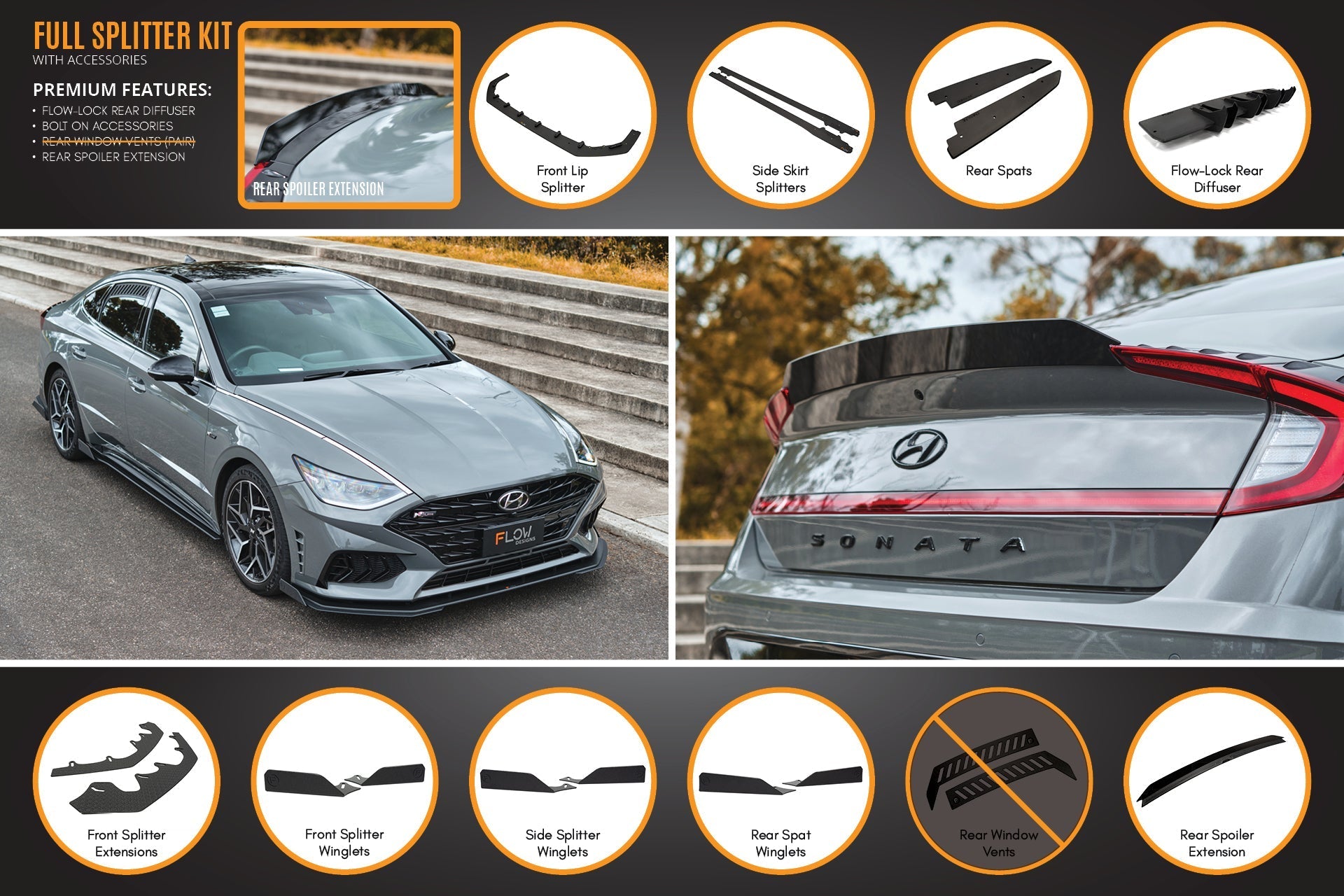 Hyundai DN8 Sonata N Line 2020-2023 Full Lip Splitter Set (GLOSS BLACK)