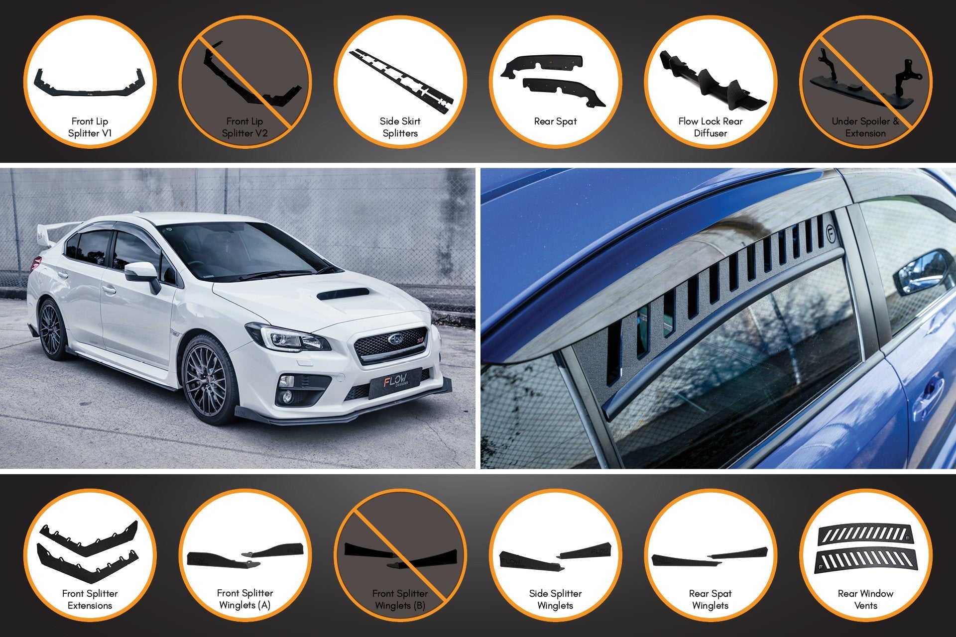 Subaru VA WRX/STI Full Lip Splitter Set (GLOSS BLACK)