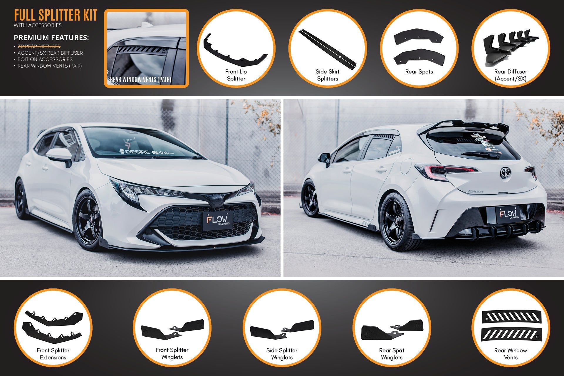 Toyota Corolla MZEA12R/ZWE211R 2018-2022 Full Lip Splitter Set