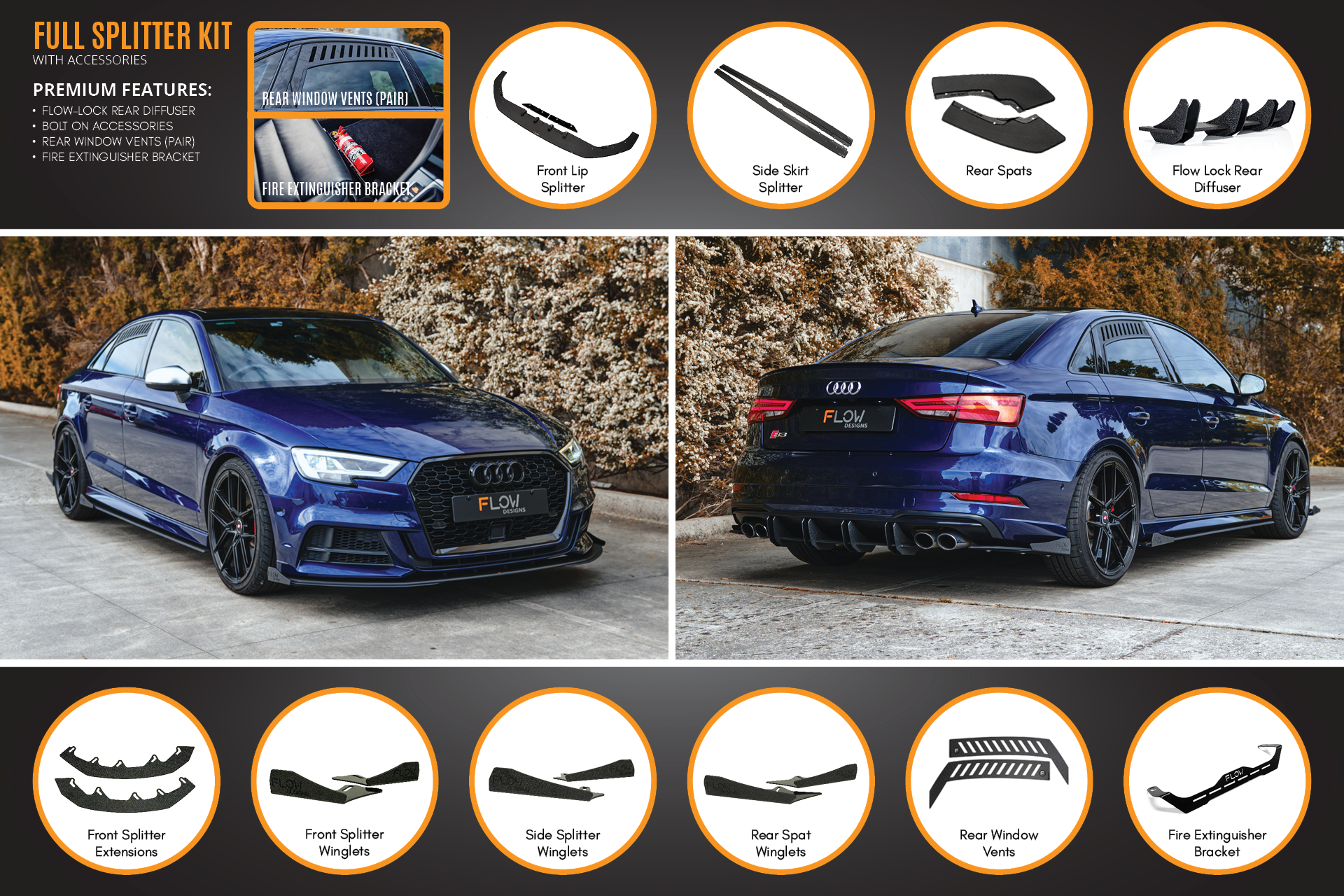 Audi S3 8V Sedan FL Full Lip Splitter Set