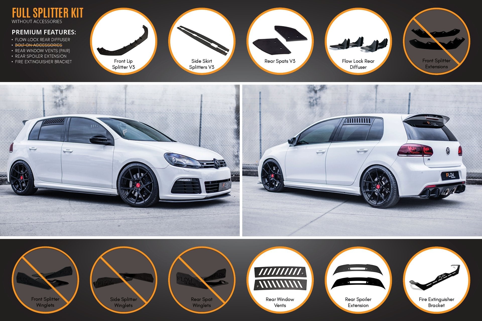 Volkswagen MK6 Golf R Full Lip Splitter Set WITHOUT Accessories