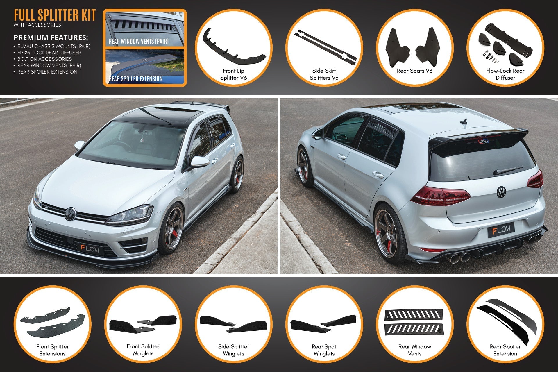 Volkswagen MK7 Golf R (EU/AU) Full Lip Splitter Set