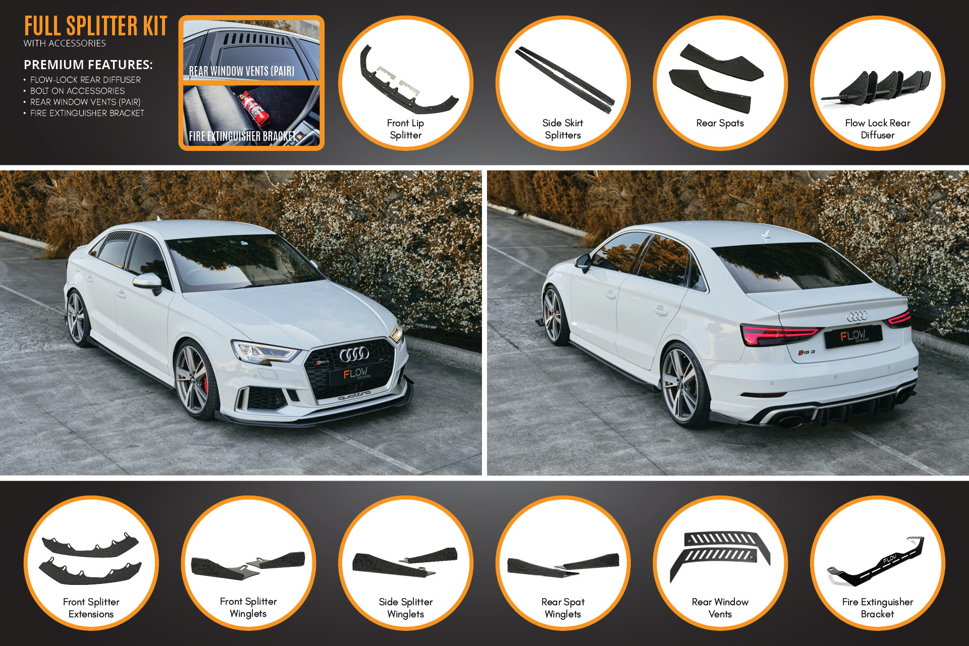 Audi RS3 8V Sedan FL Full Lip Splitter Set