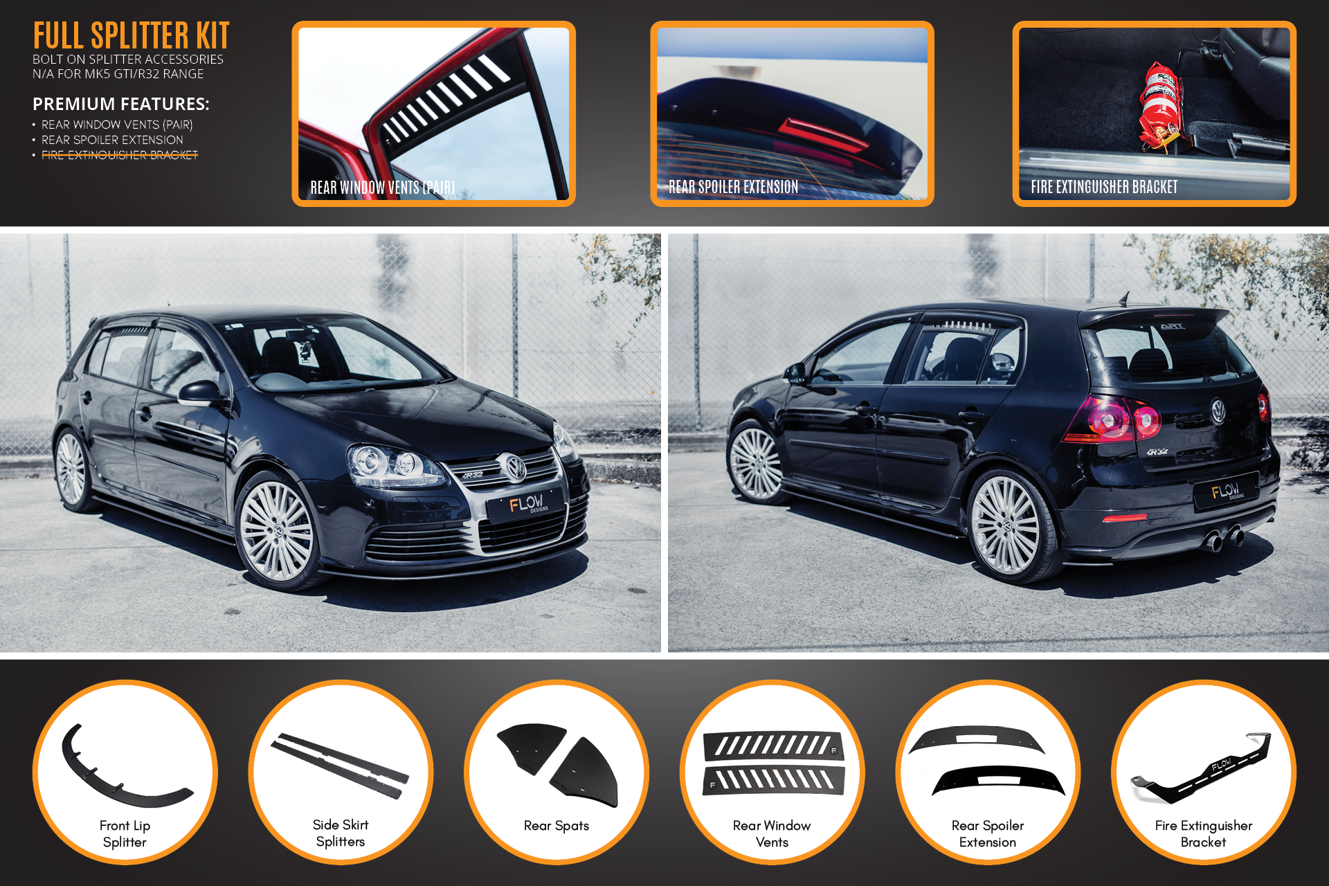 Volkswagen MK5 Golf R32 Full Lip Splitter Set