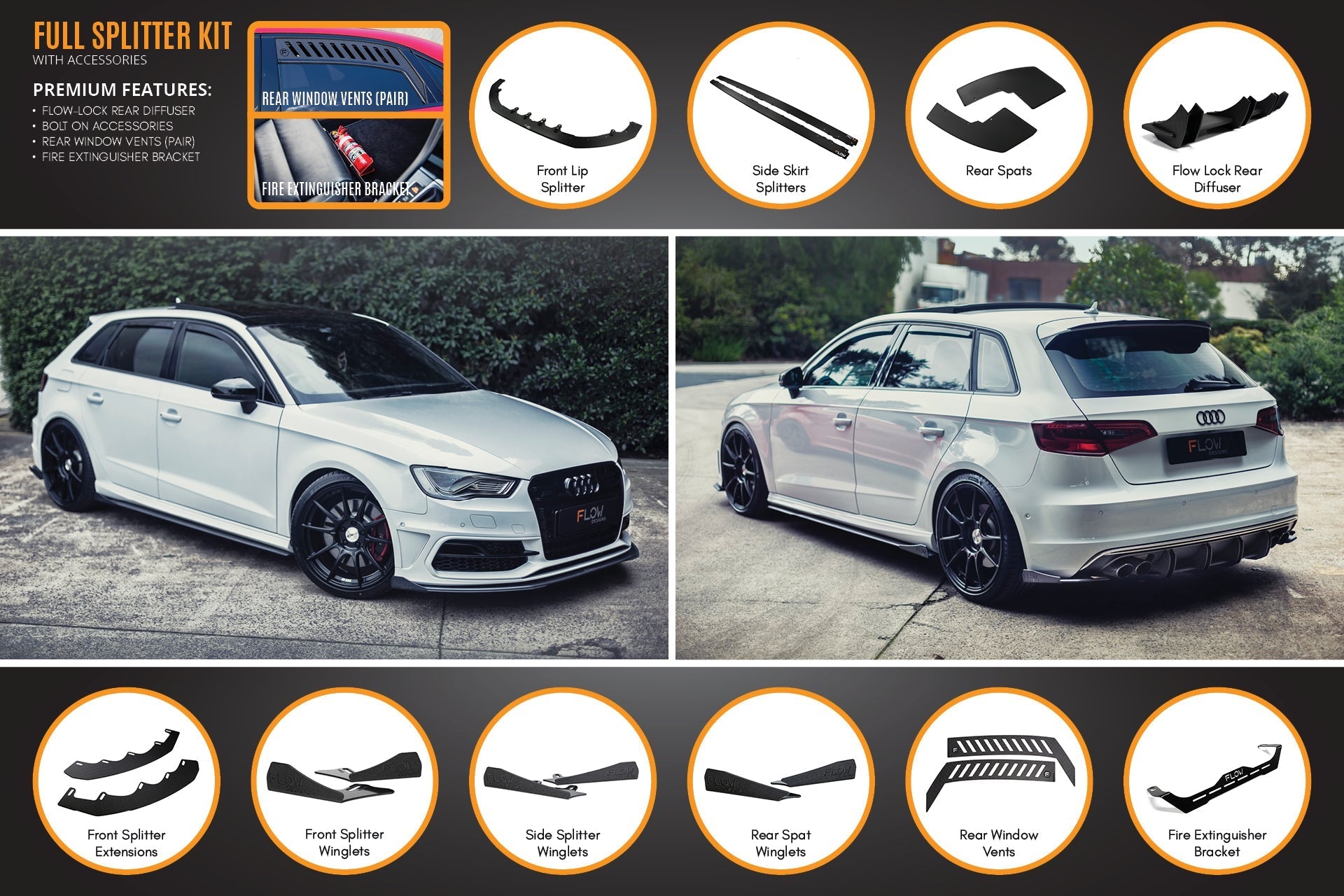 Audi S3 8V PFL Sportback Full Lip Splitter Set