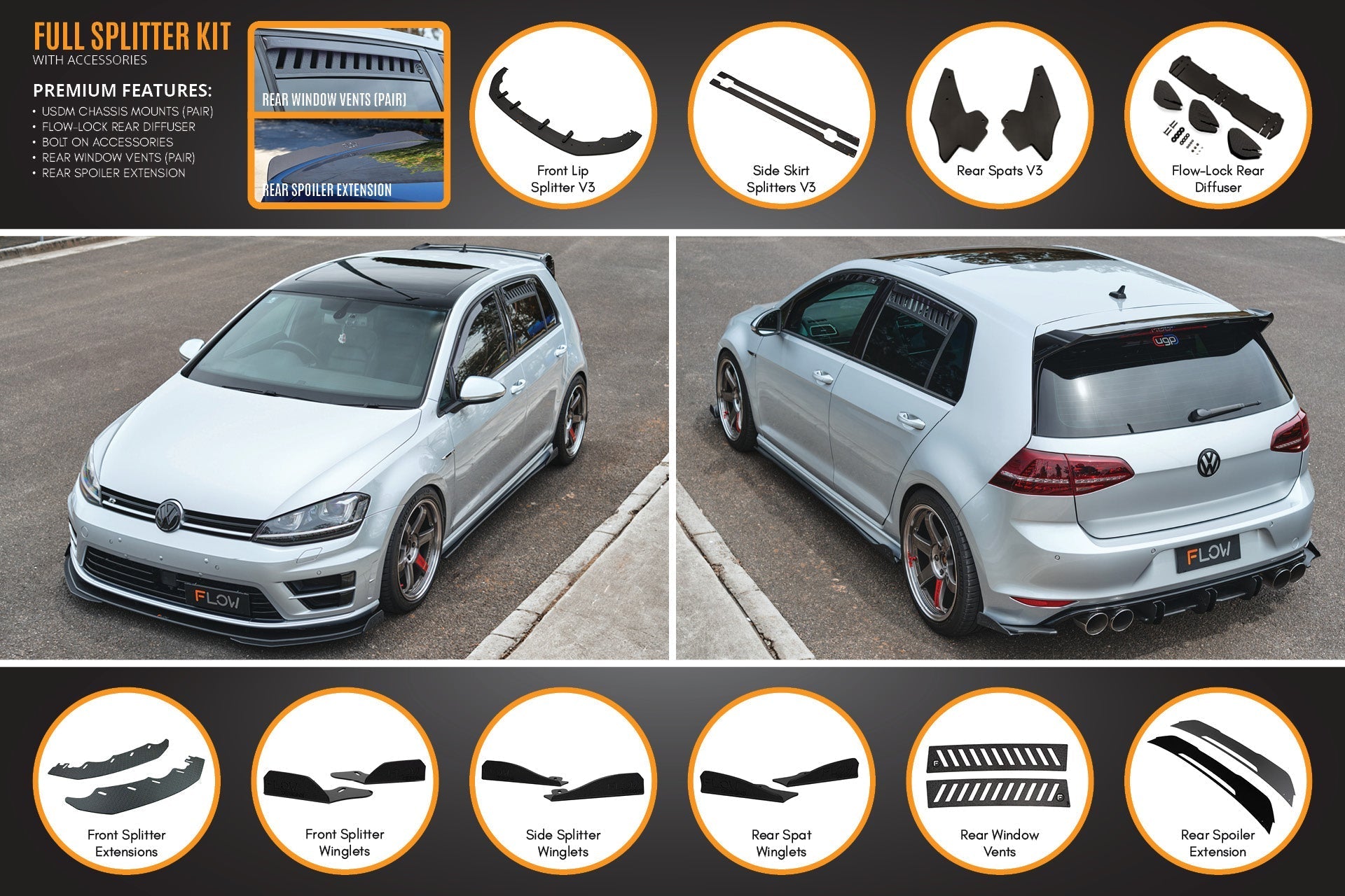 Volkswagen MK7 Golf R (USDM) Full Lip Splitter Set