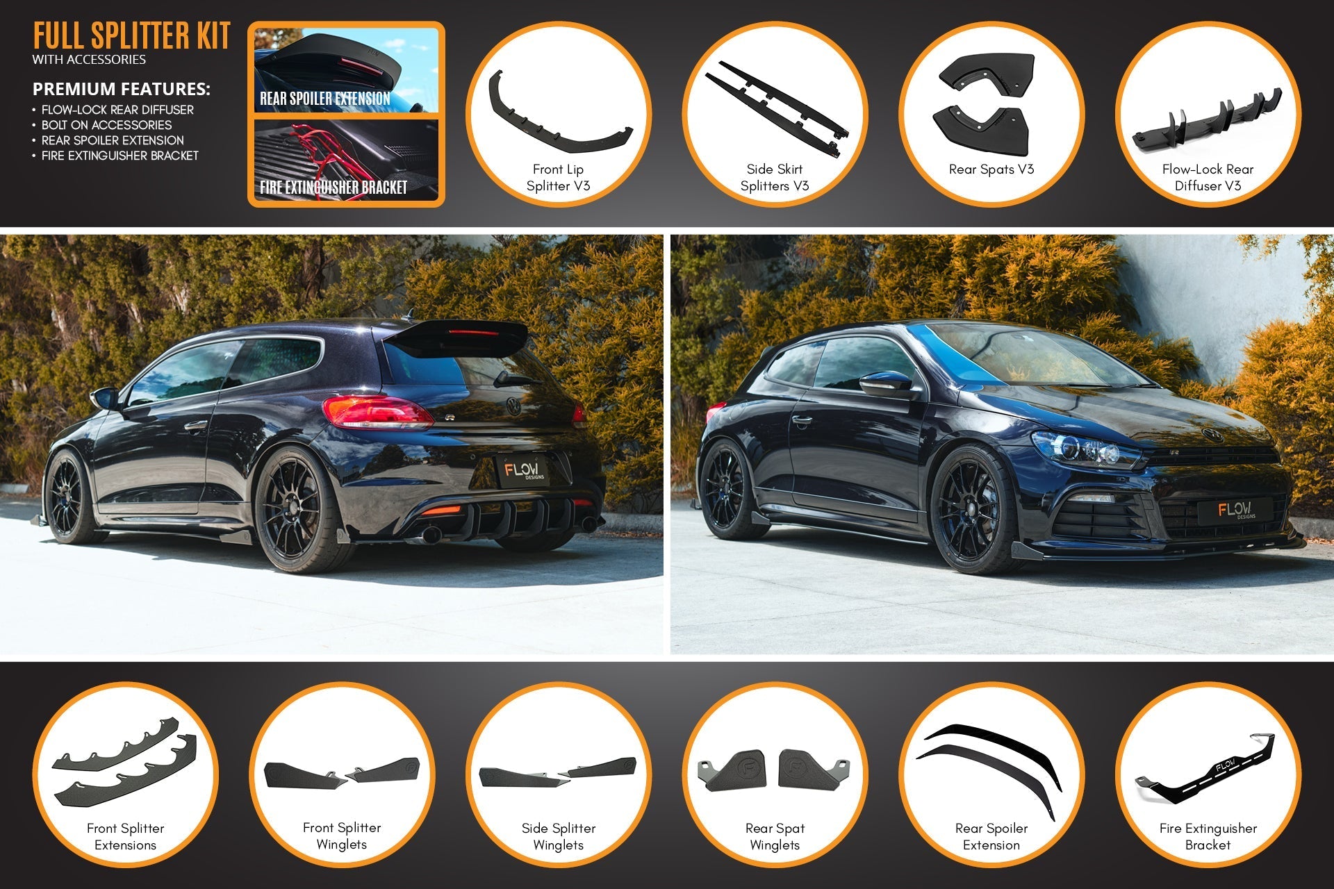 Volkswagen Scirocco R PFL V3 Full Lip Splitter Set