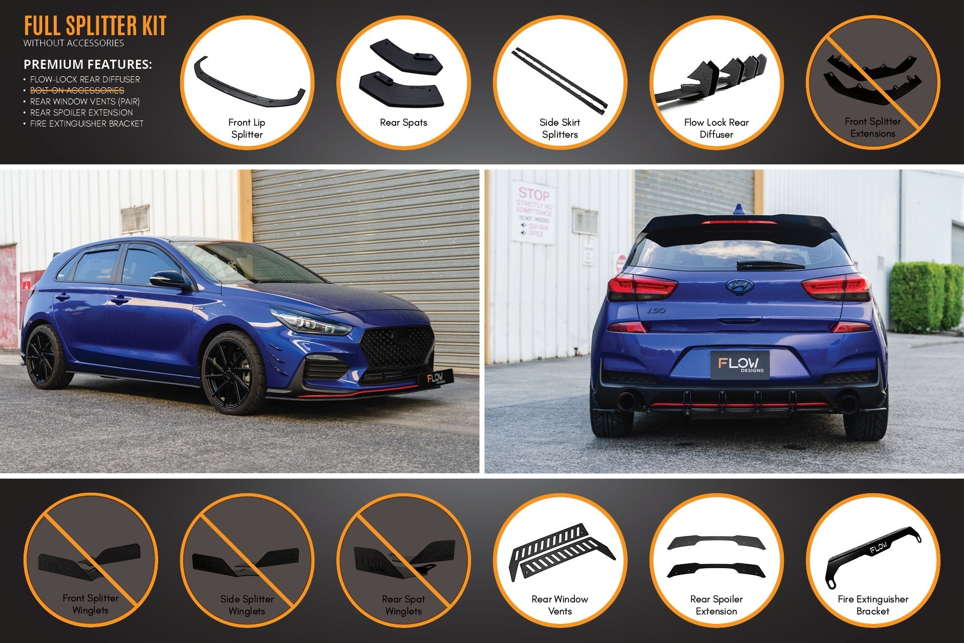 Hyundai i30 N Line Hatch PD (2018-Current) Full Splitter Lip Set (GLOSS BLACK)