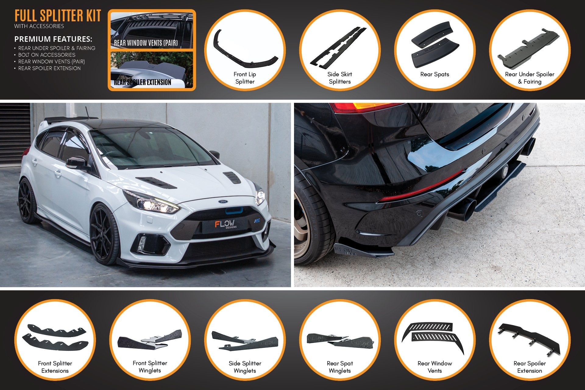 Ford MK3 Focus RS Full Lip Splitter Set