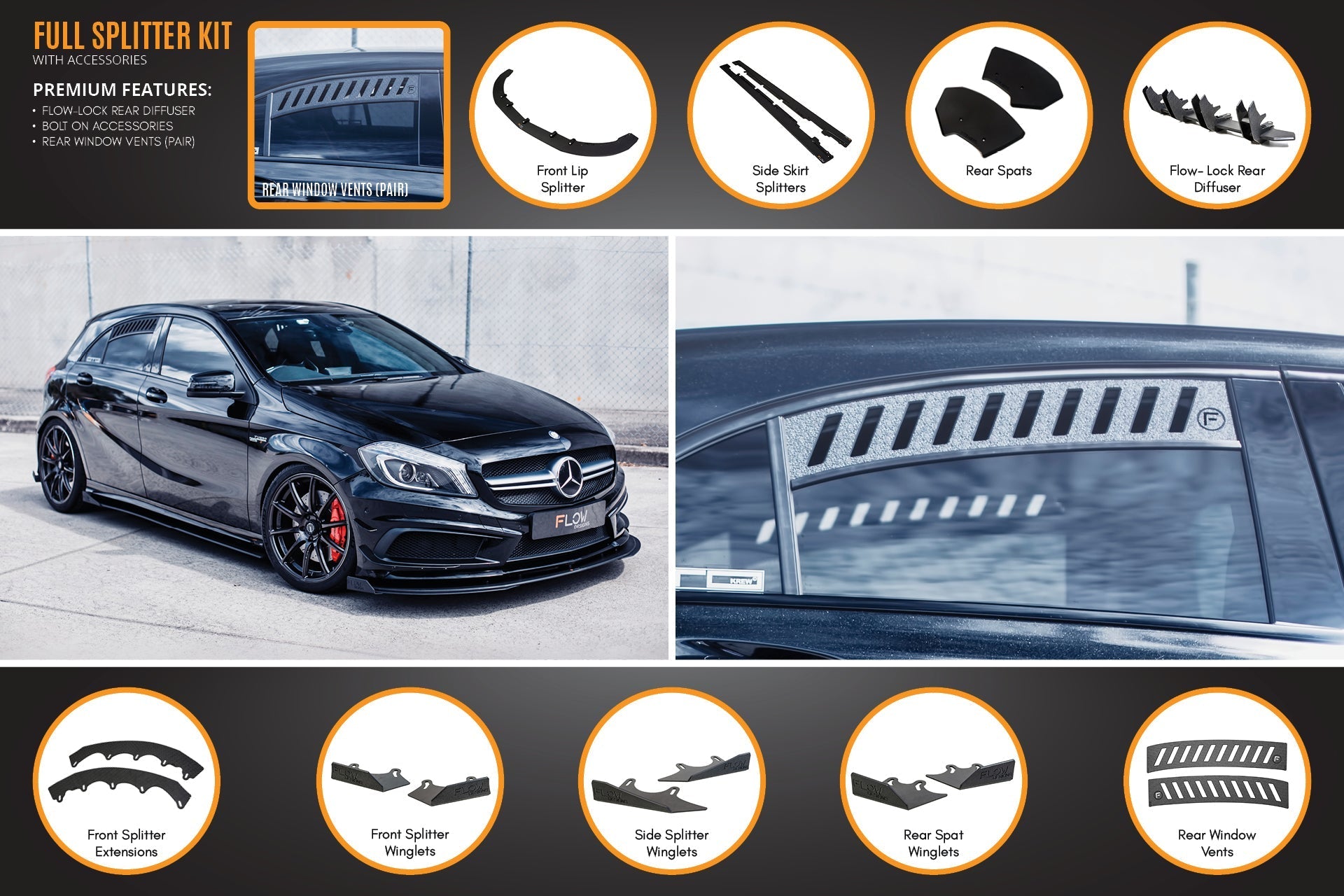 Mercedes-Benz A45 AMG W176 (PFL) Full Lip Splitter Set