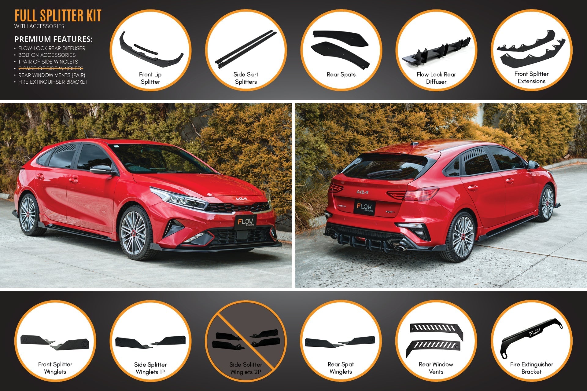 Kia Cerato GT Hatch Facelift Full Lip Splitter Set