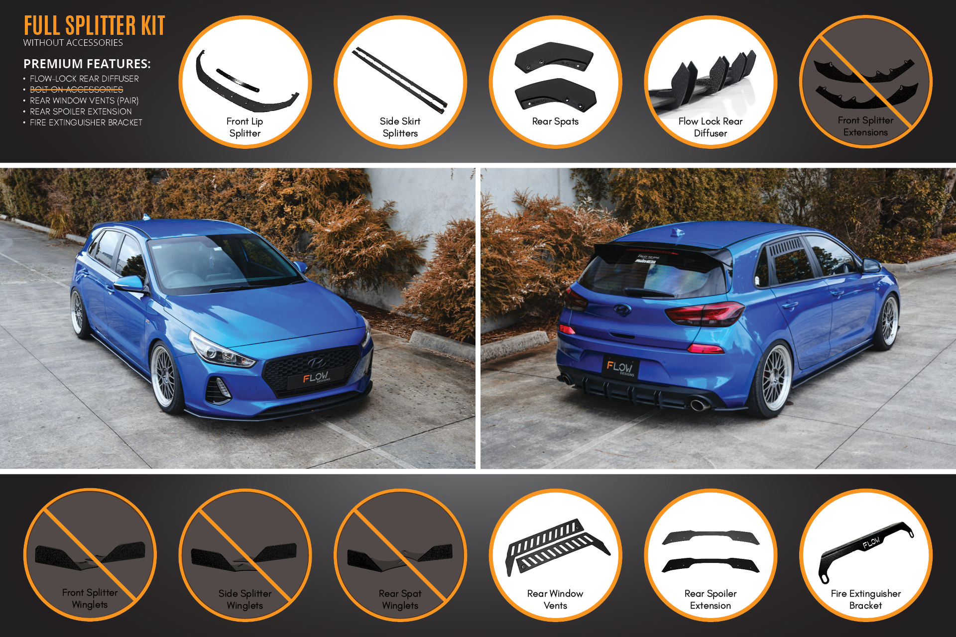 Hyundai i30 SR Hatch (2017-2018) Full Lip Splitter Set (GLOSS BLACK)