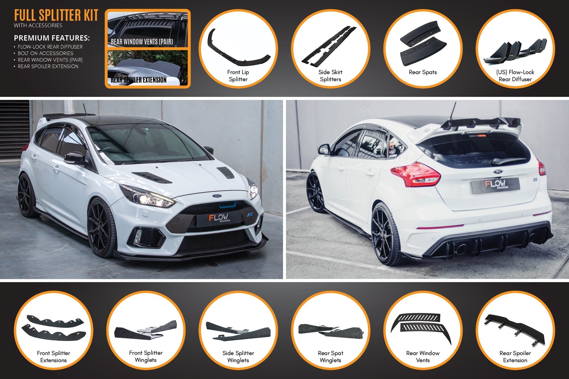 Ford MK3 Focus RS Full Lip Splitter Set