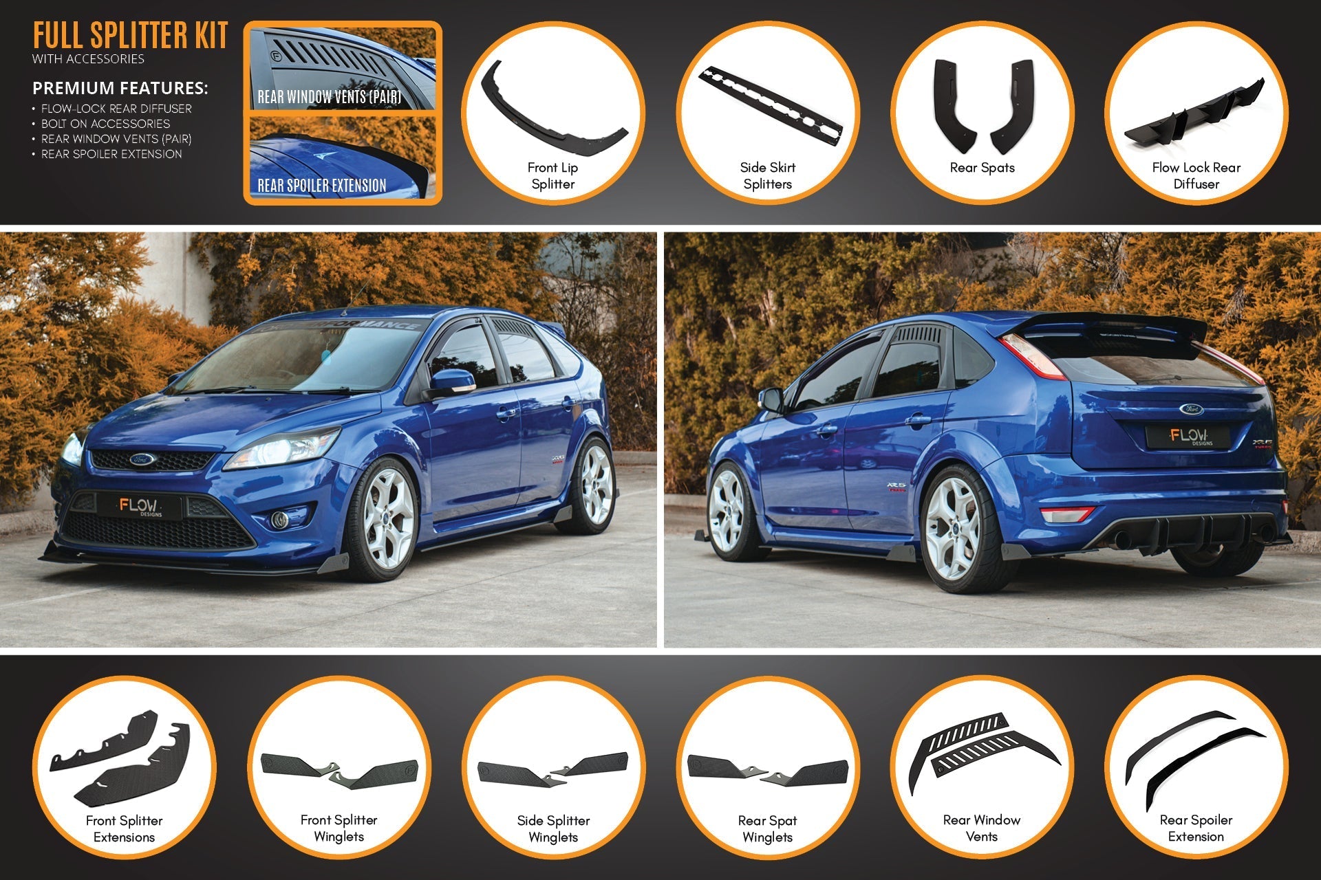 Ford XR5 Focus Turbo V3 Full Lip Splitter Set