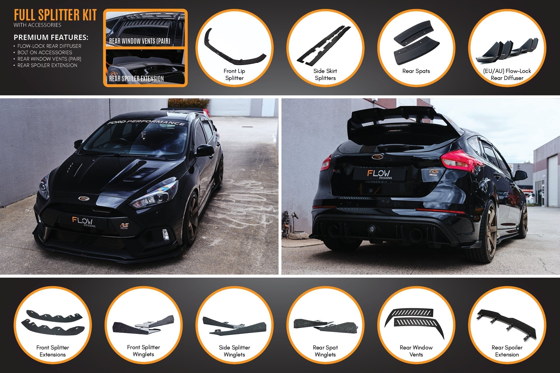 Ford MK3 Focus RS Full Lip Splitter Set