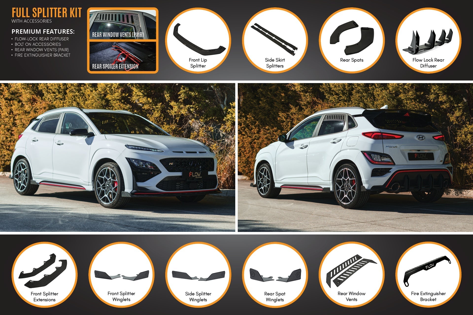 Hyundai Kona N Full Lip Splitter Set (GLOSS BLACK)