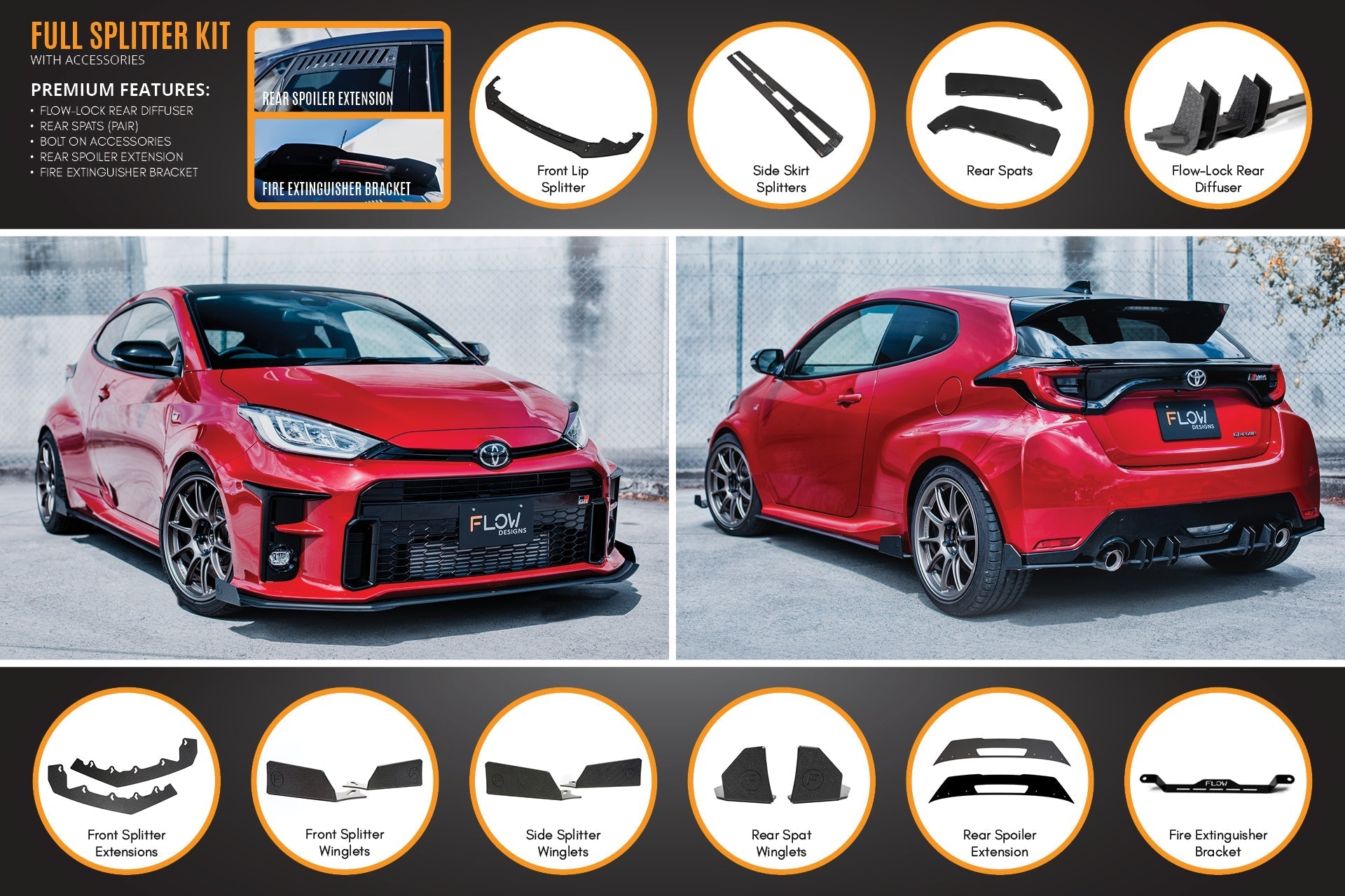 Toyota Yaris GR Full Lip Splitter Kit With Rear Diffuser