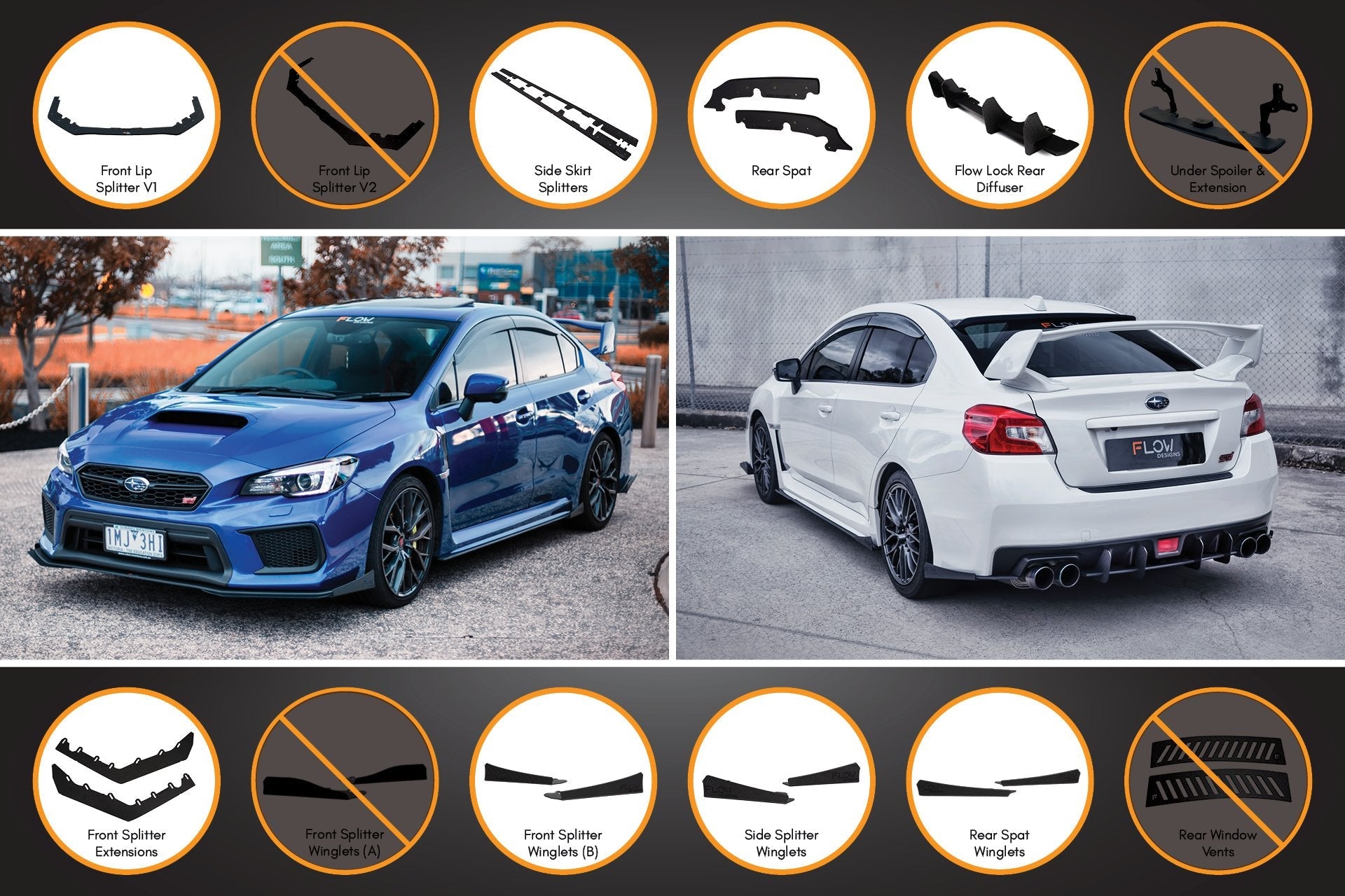 Subaru VA WRX/STI Full Lip Splitter Set (GLOSS BLACK)