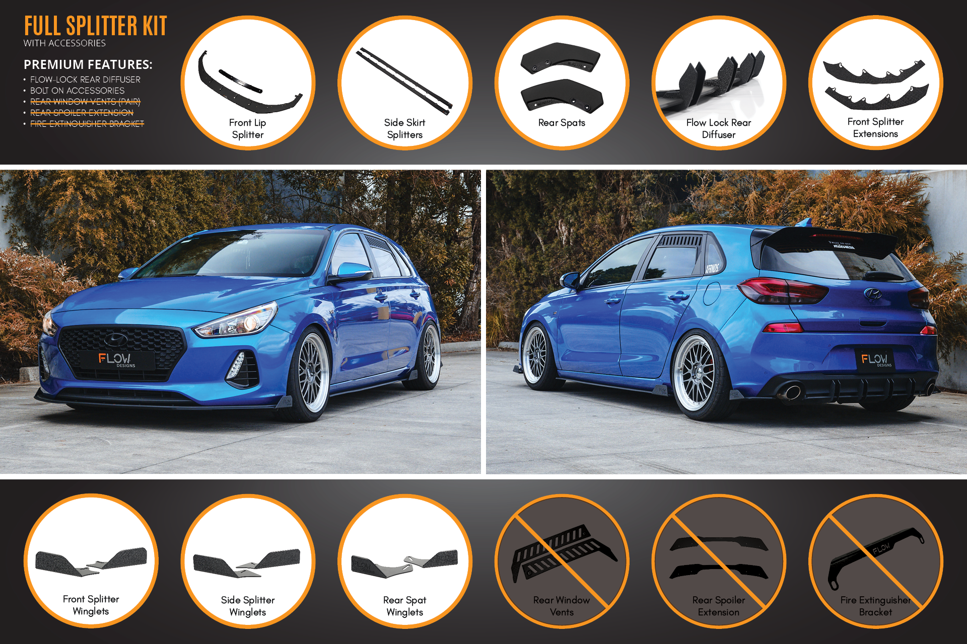 Hyundai i30 SR Hatch (2017-2018) Full Lip Splitter Set (GLOSS BLACK)