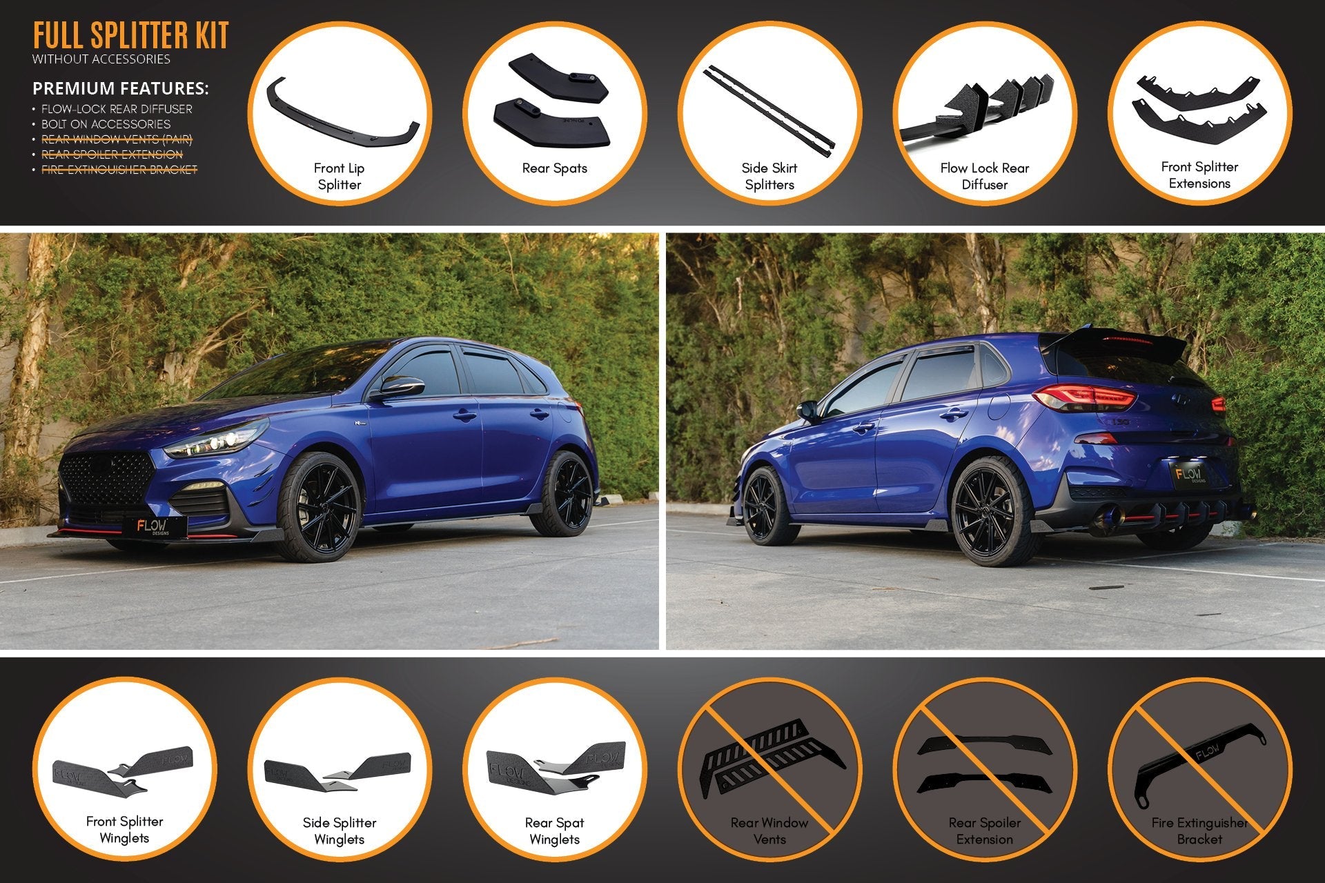 Hyundai i30 N Line Hatch PD (2018-Current) Full Splitter Lip Set (GLOSS BLACK)