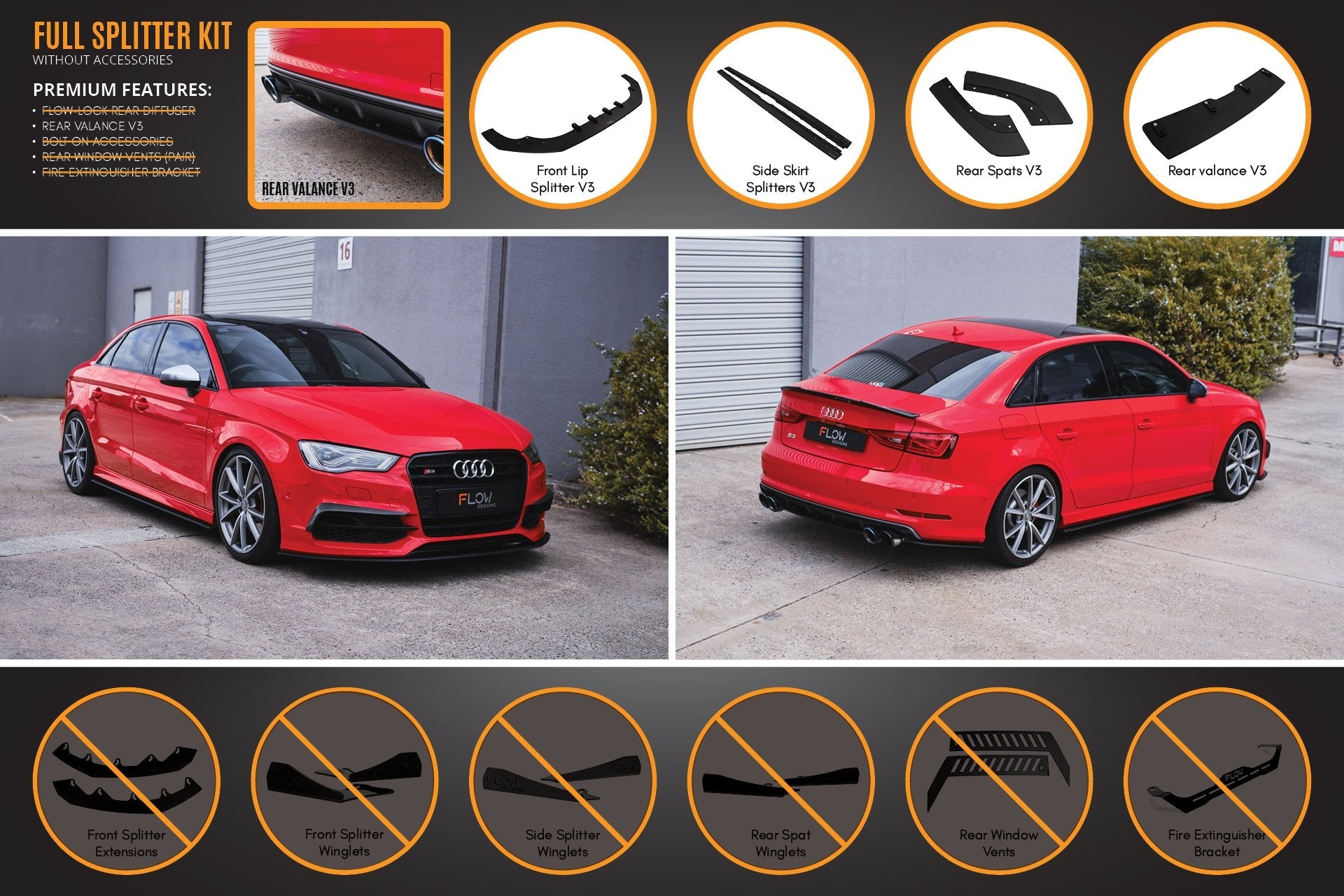 Audi S3 8V Sedan PFL V3 Full Lip Splitter Set