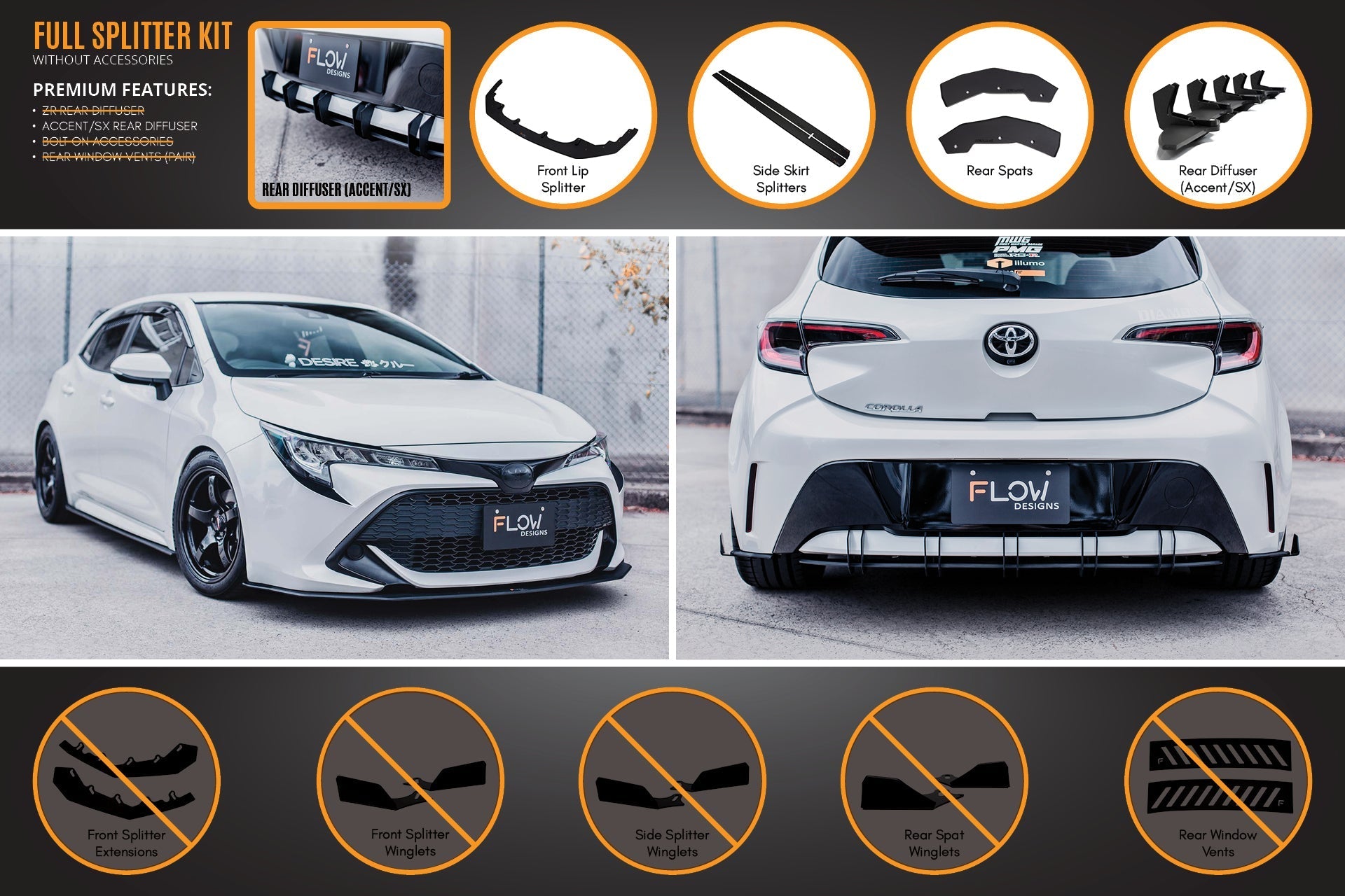 Toyota Corolla MZEA12R/ZWE211R 2018-2022 Full Lip Splitter Set