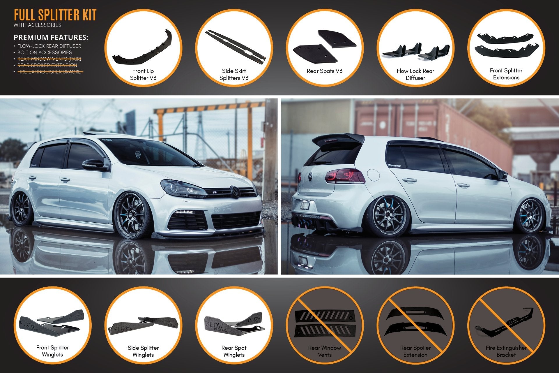 Volkswagen MK6 Golf R Full Lip Splitter Set WITH Accessories