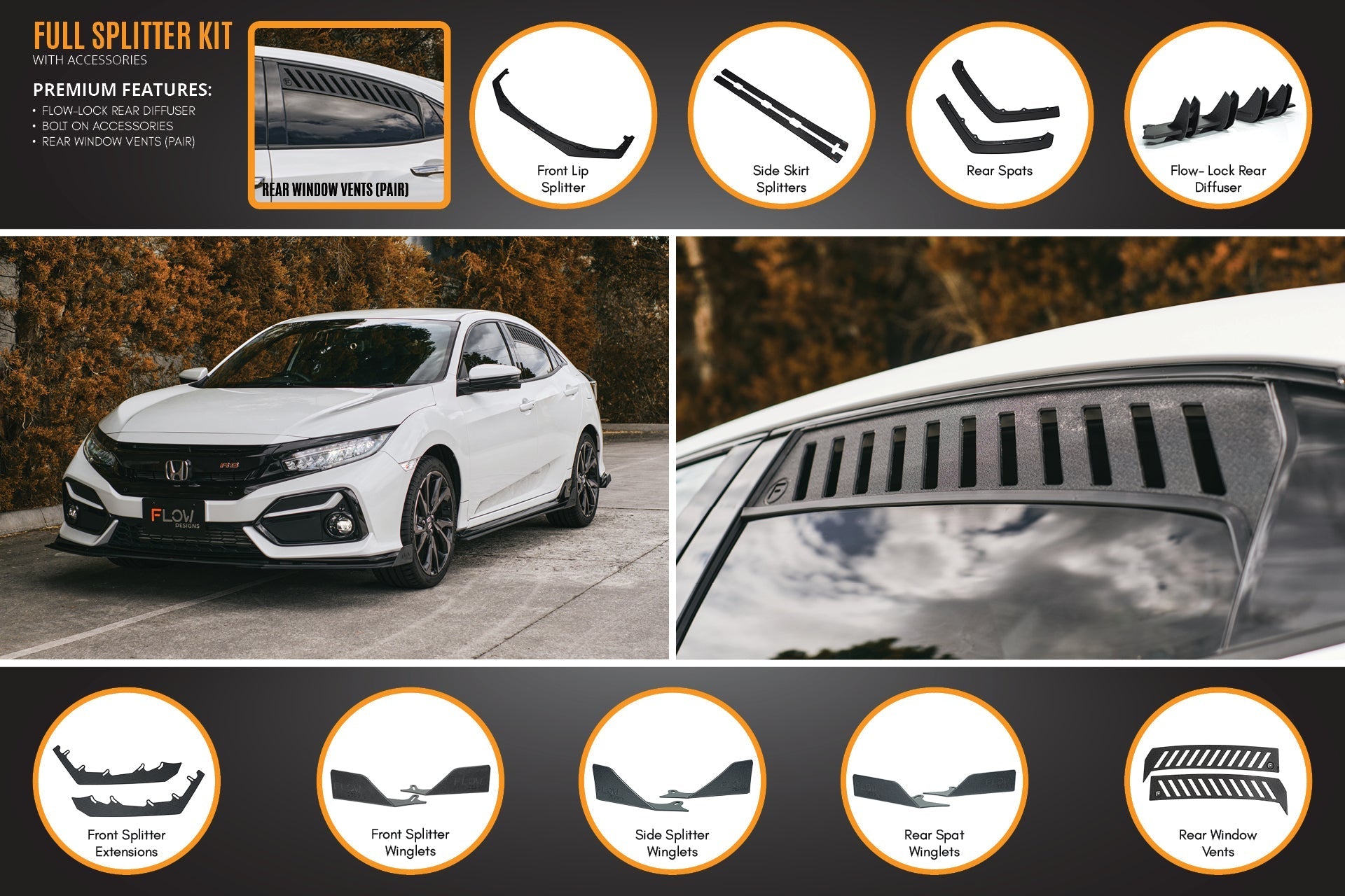 Honda FK4/FK7 Civic RS Hatch FL Full Lip Splitter Set