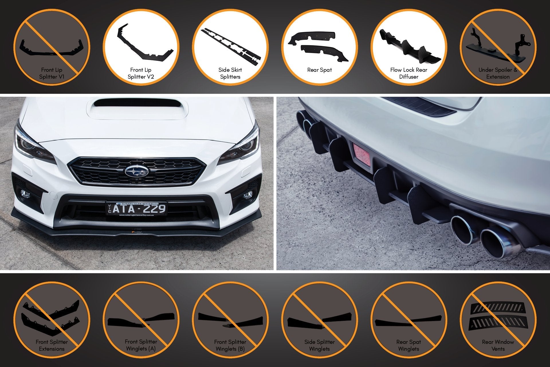 Subaru VA WRX/STI Full Lip Splitter Set (GLOSS BLACK)