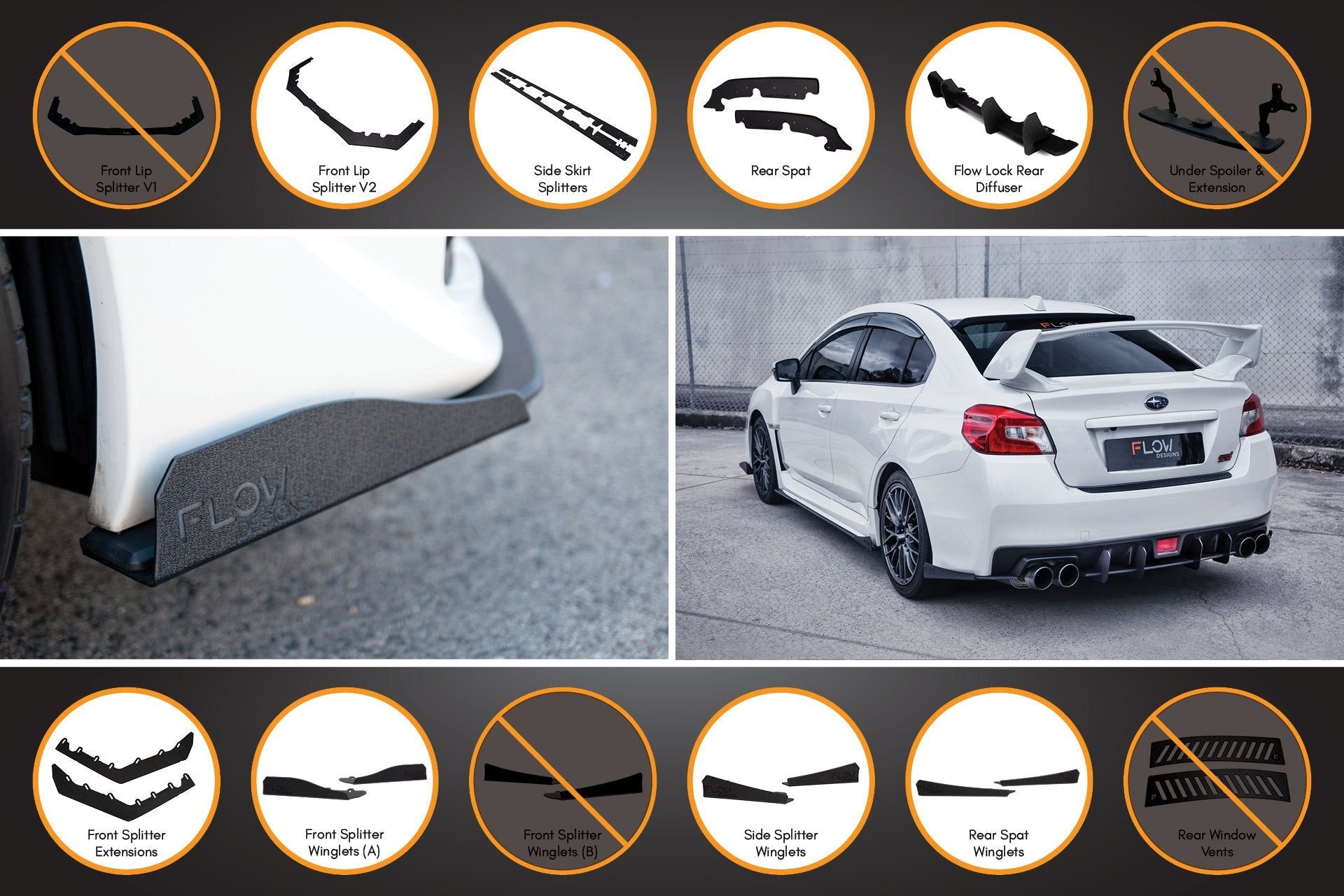 Subaru VA WRX/STI Full Lip Splitter Set (GLOSS BLACK)