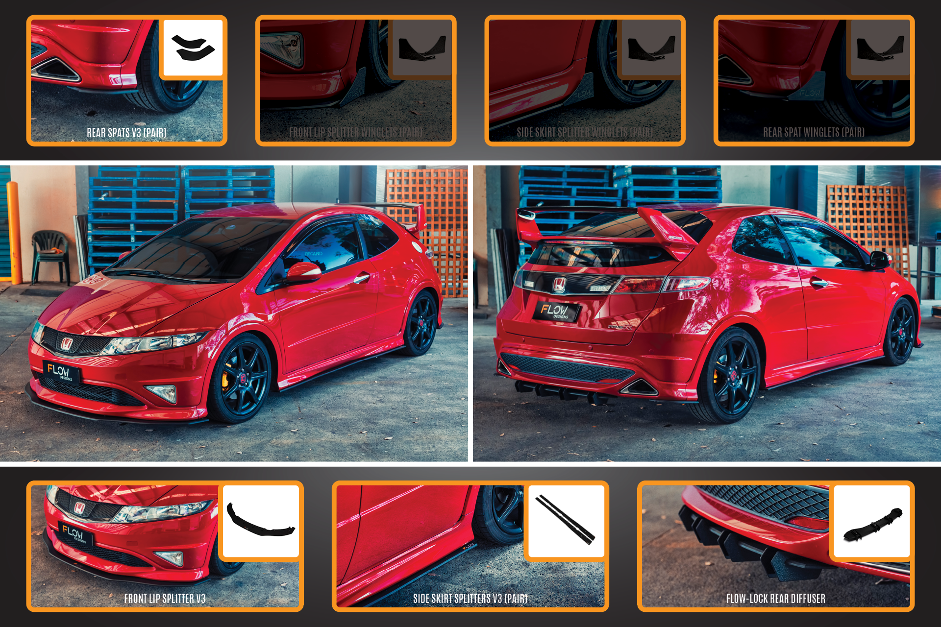 Honda FN2 Civic Type R Full Lip Splitter Set