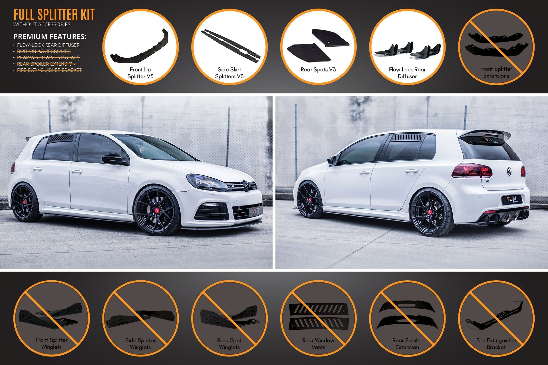 Volkswagen MK6 Golf R Full Lip Splitter Set WITHOUT Accessories